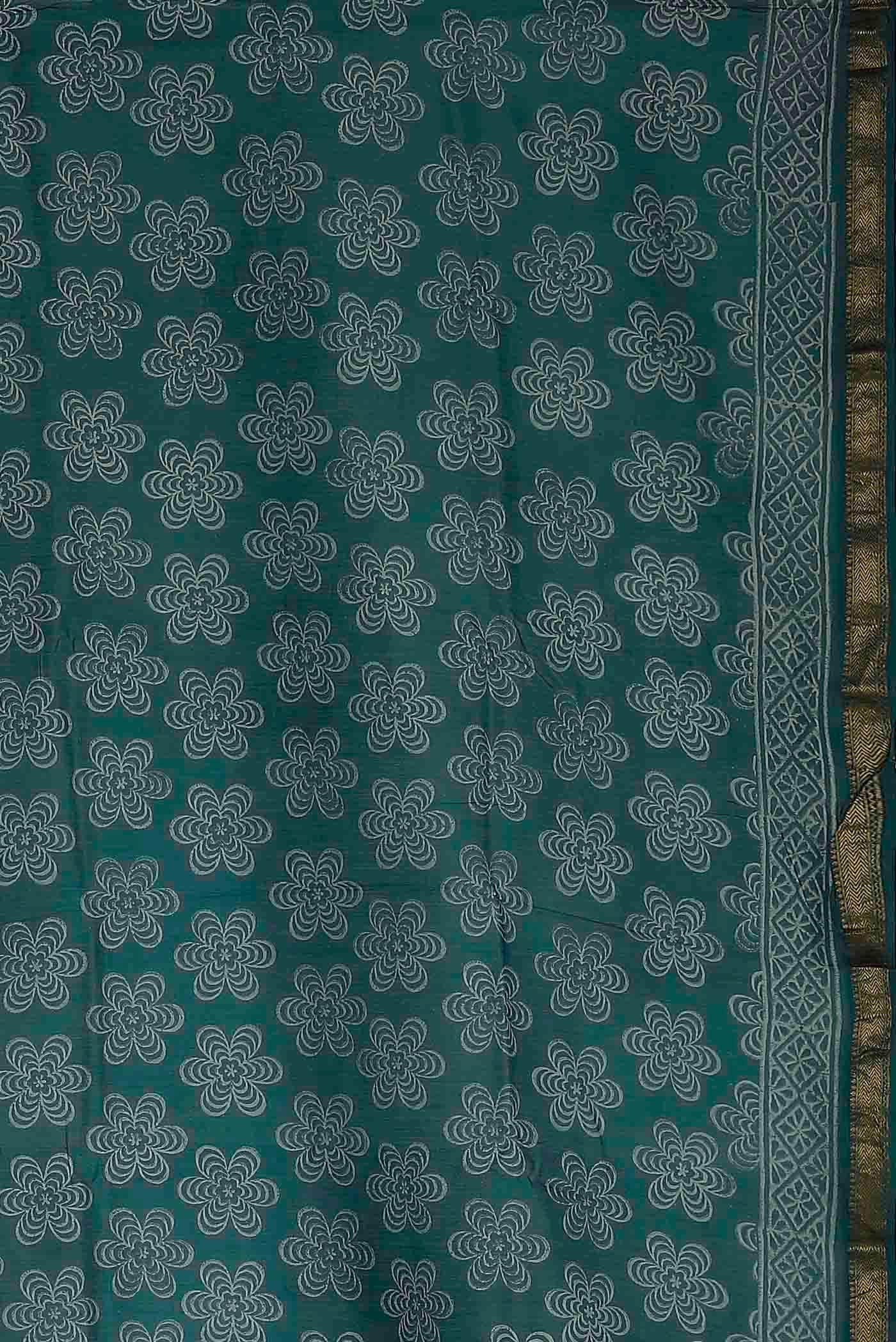 Turquoise Maheshwari Silk Cotton Saree