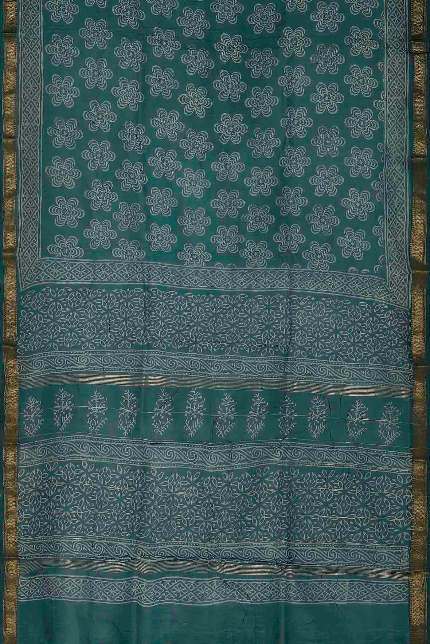 Turquoise Maheshwari Silk Cotton Saree