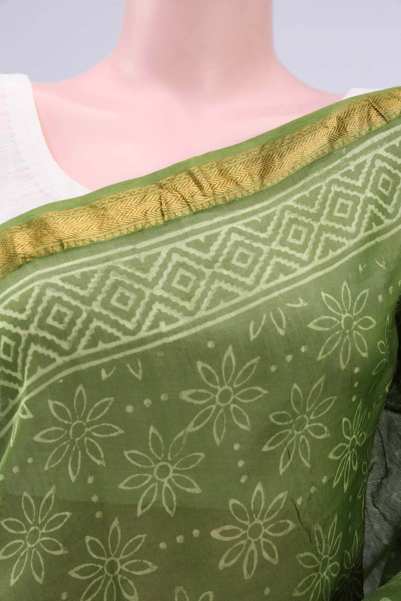 Light Green Maheshwari Silk Cotton Saree