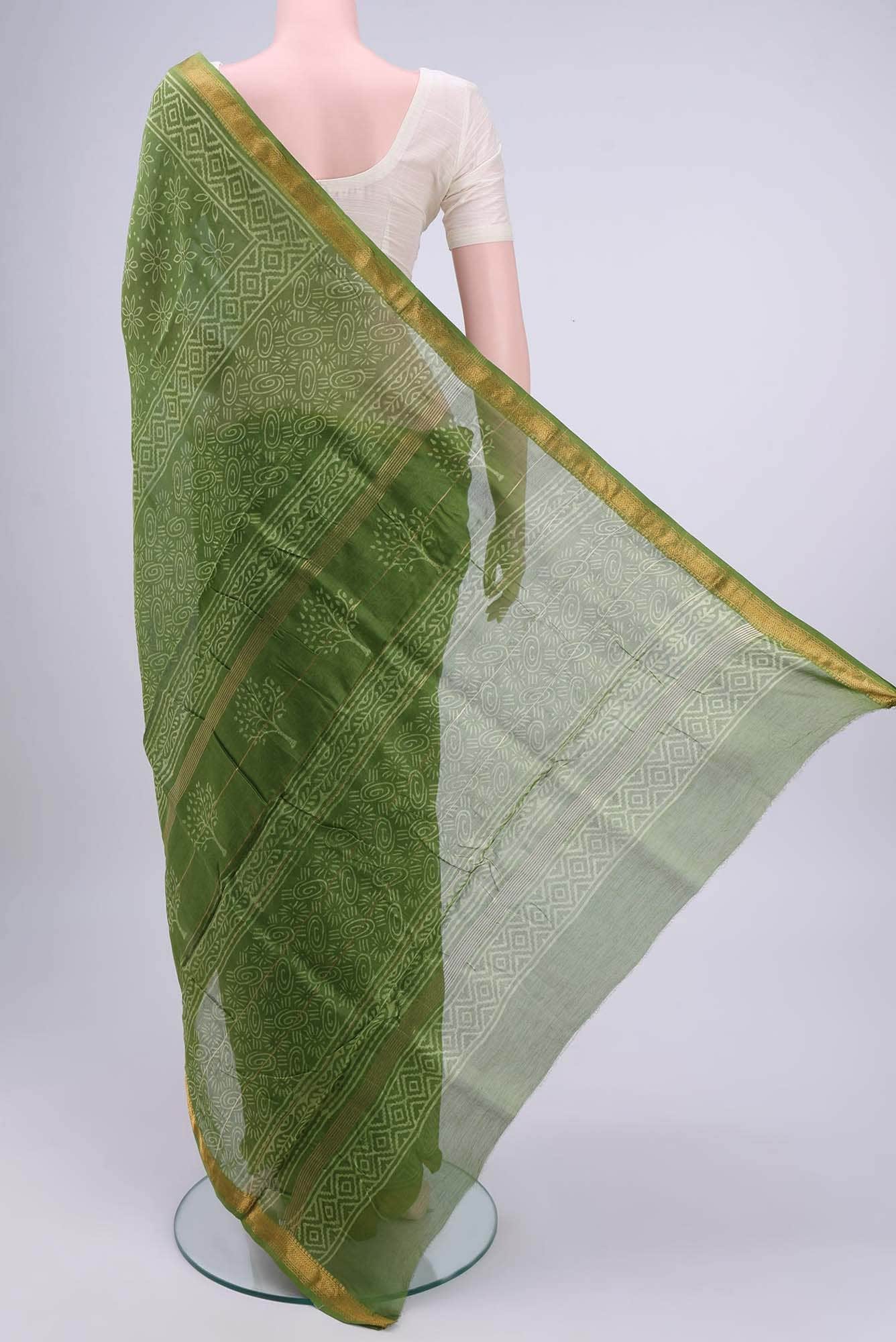 Light Green Maheshwari Silk Cotton Saree