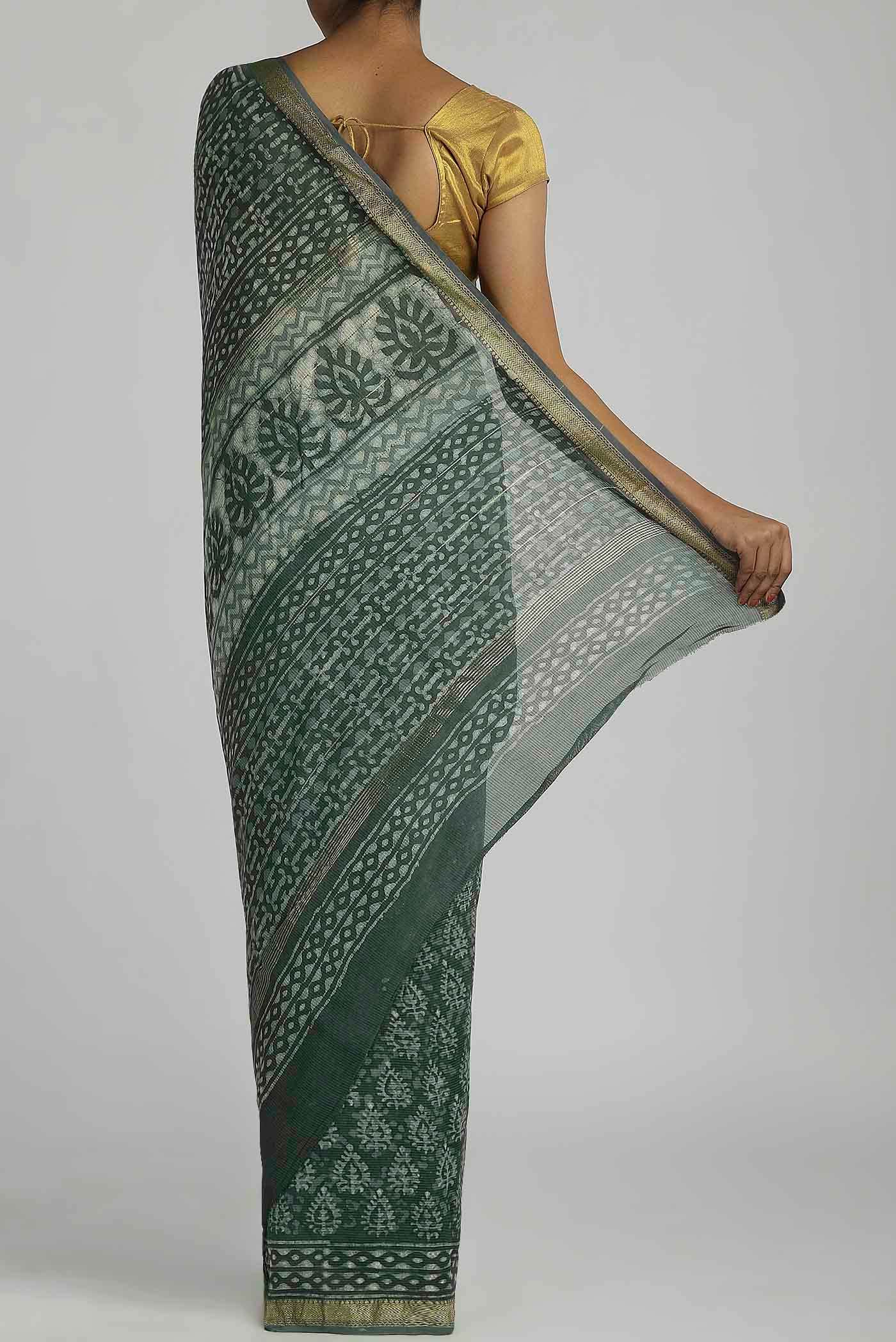 Sage Green Maheshwari Silk Cotton Saree