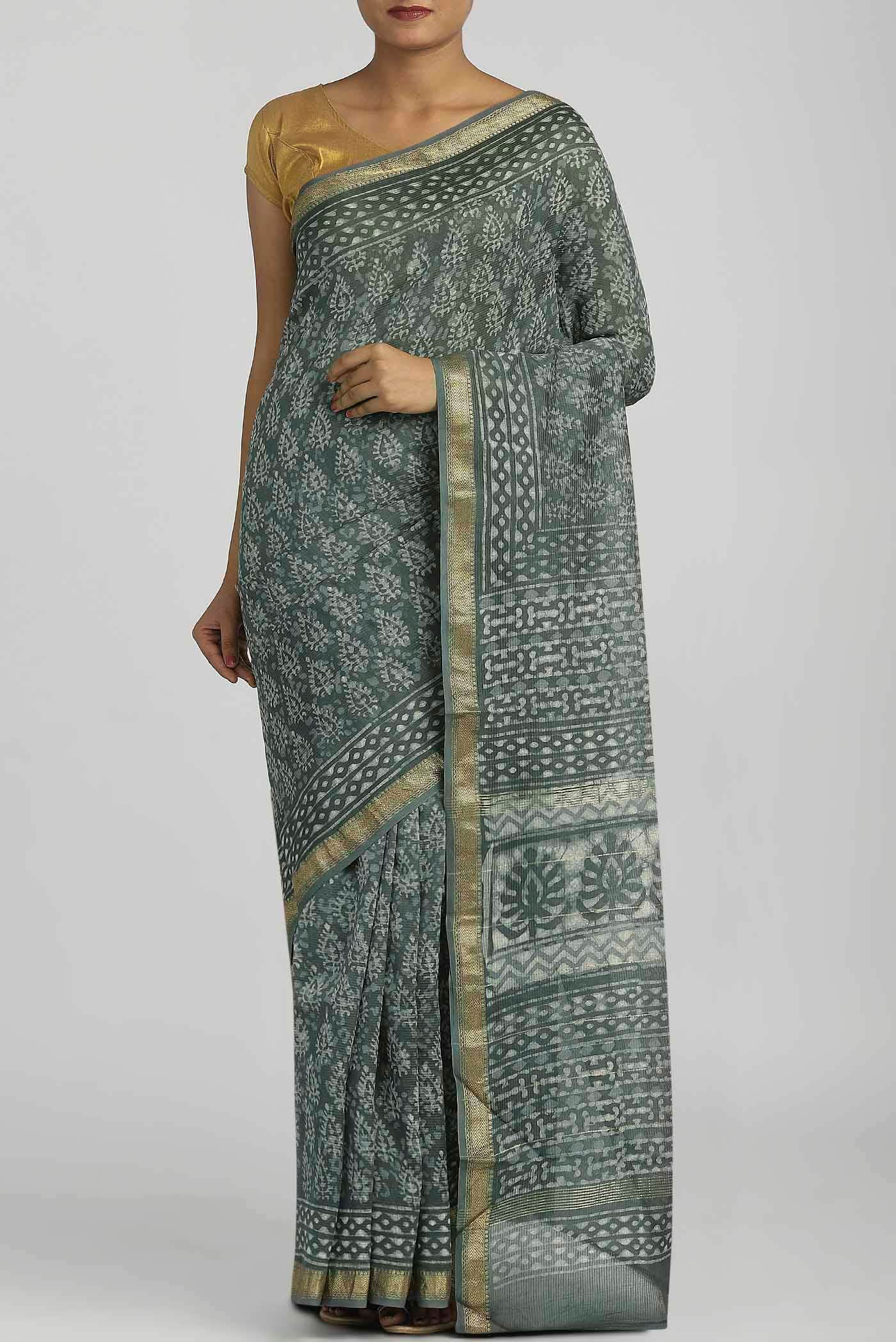 Sage Green Maheshwari Silk Cotton Saree