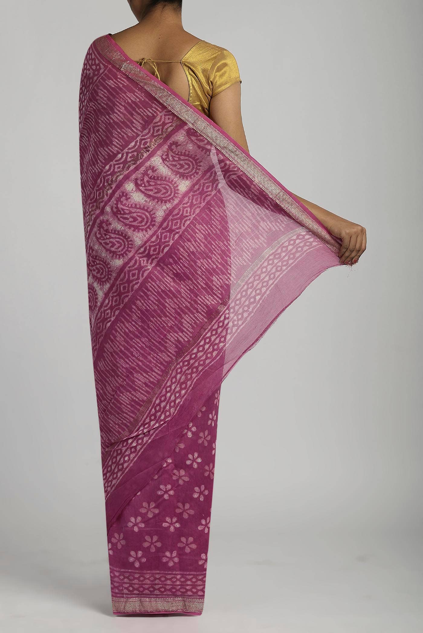 Rose pink Maheshwari Silk Cotton Saree