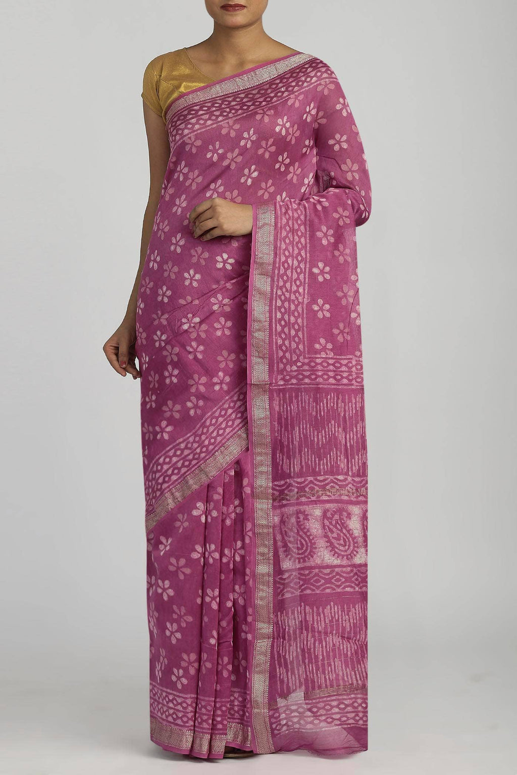 Rose pink Maheshwari Silk Cotton Saree
