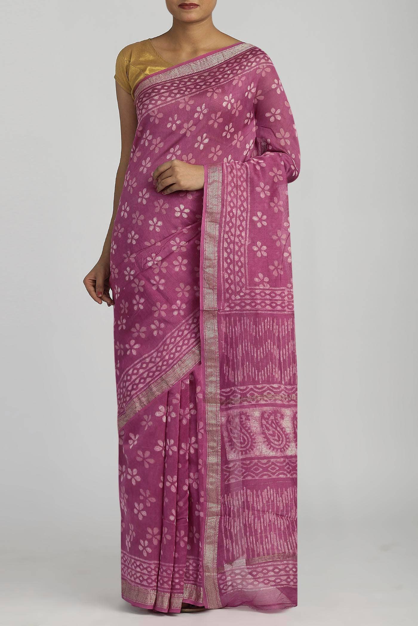 Rose pink Maheshwari Silk Cotton Saree