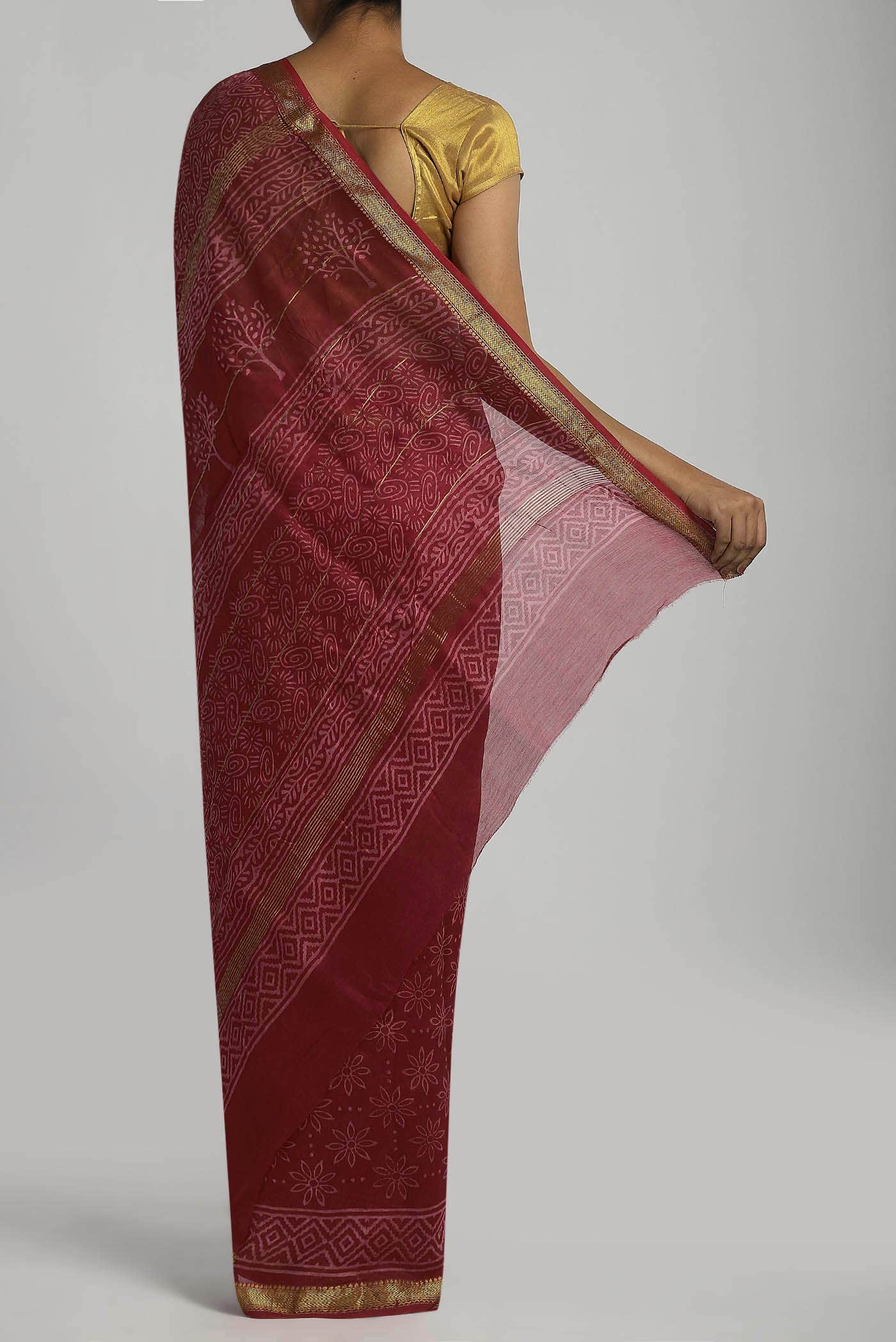 Red Maheshwari Silk Cotton Saree