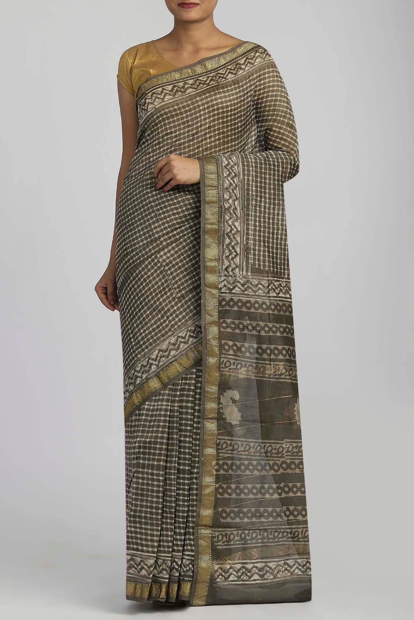 Green Maheshwari Silk Cotton Saree