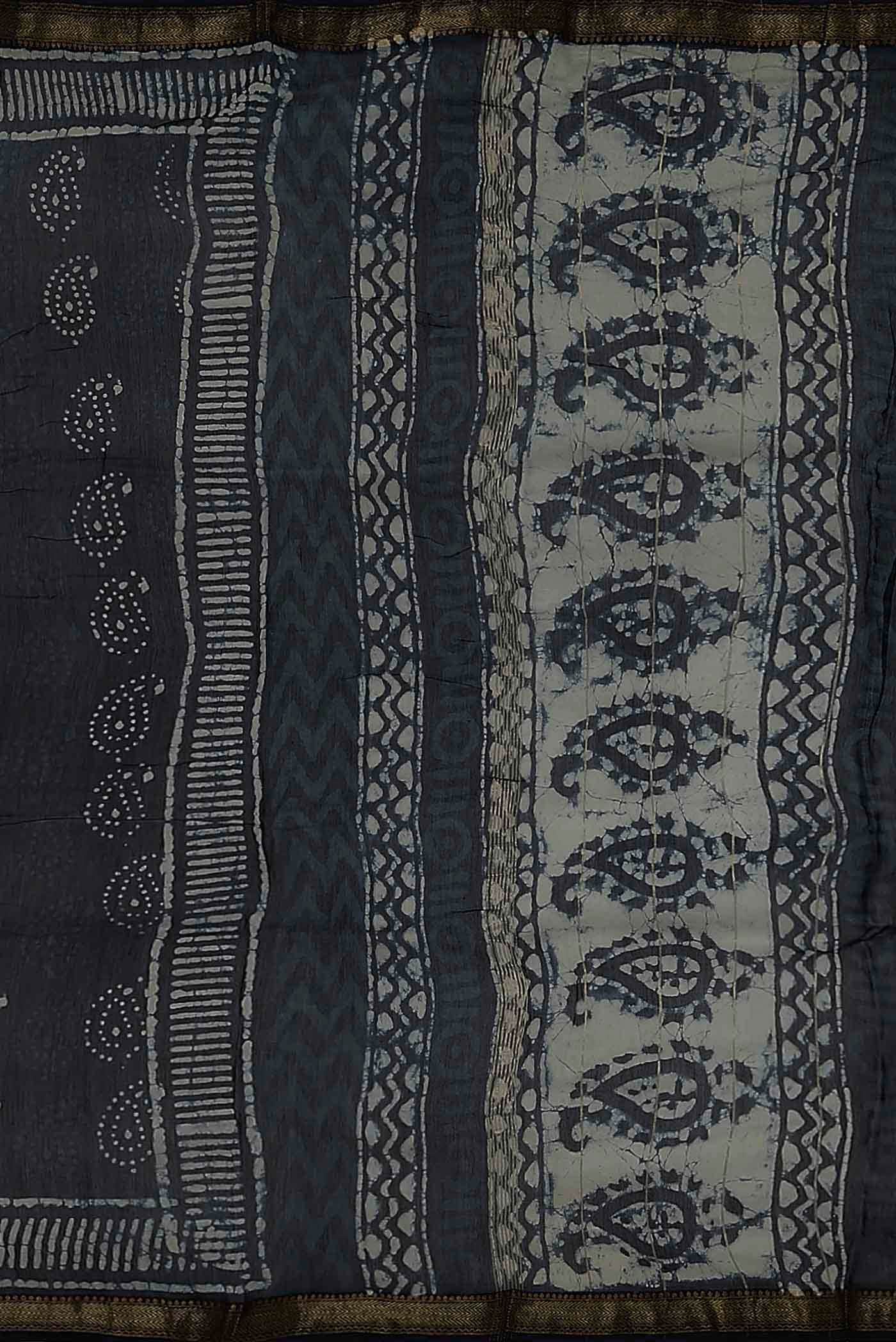 Navy Blue Maheshwari Silk Cotton Saree