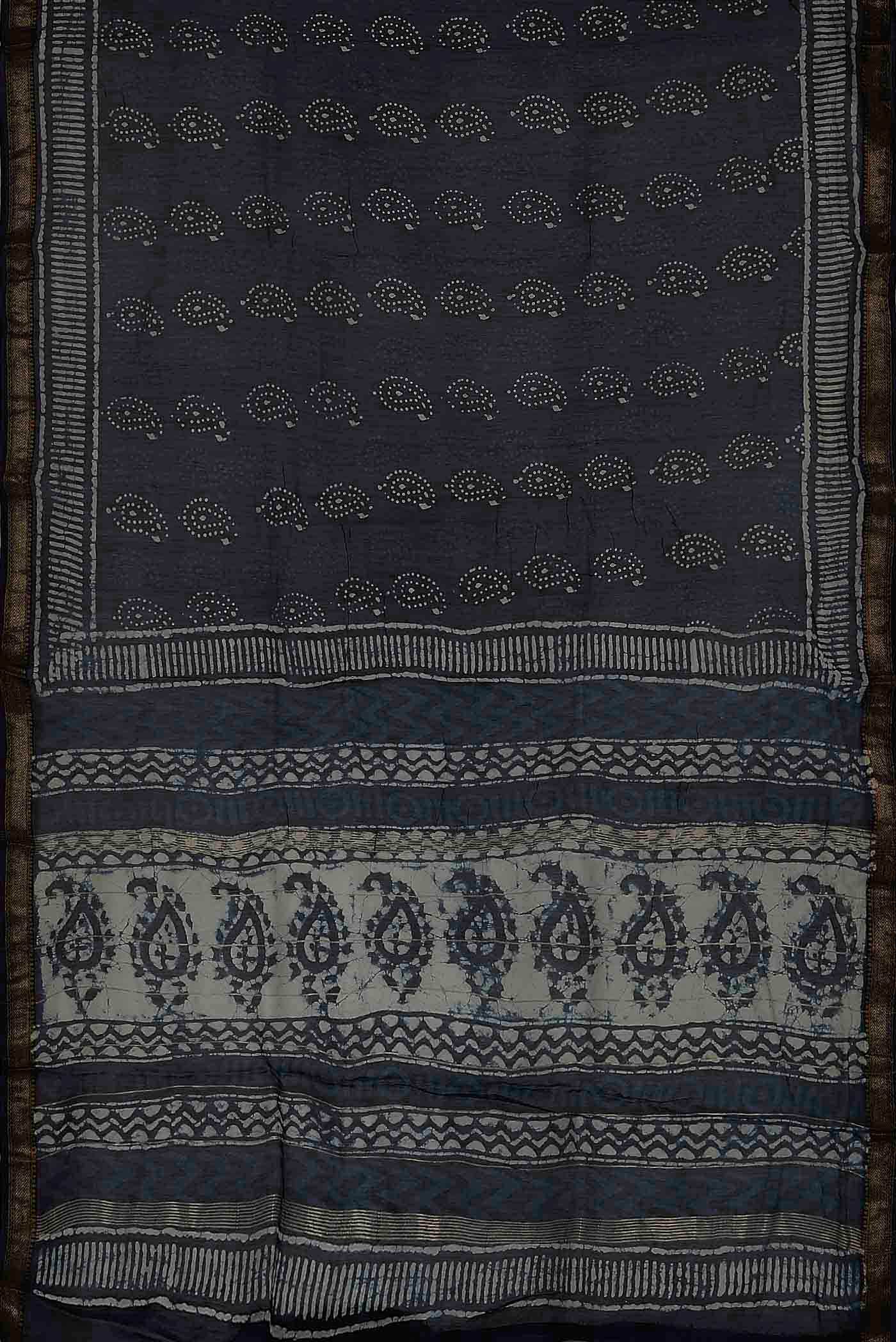 Navy Blue Maheshwari Silk Cotton Saree