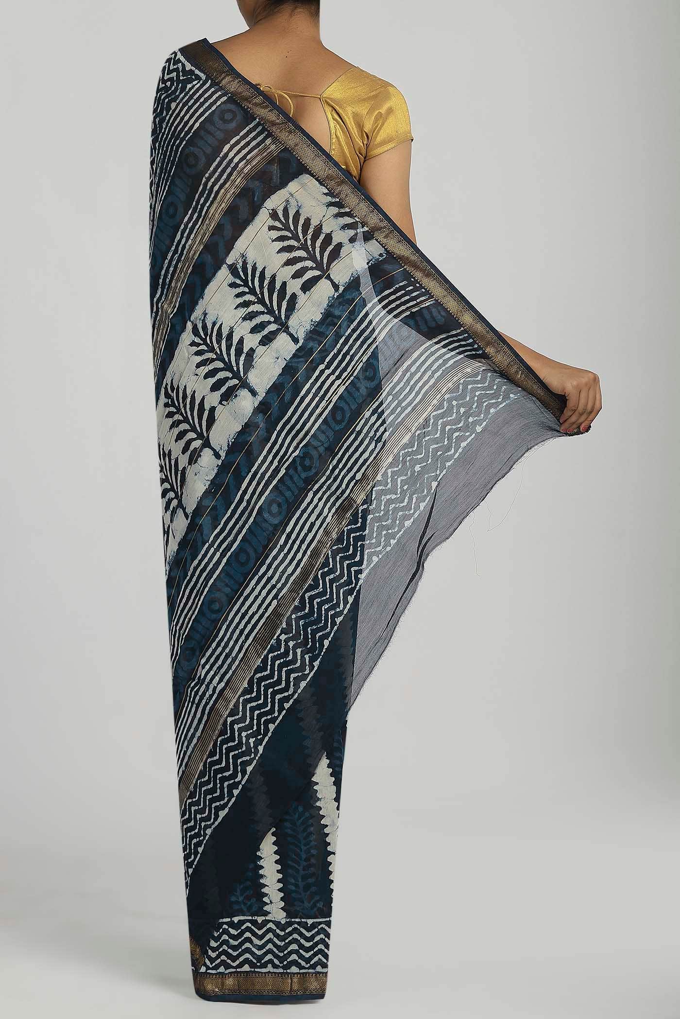 Indigo Maheshwari Silk Cotton Saree