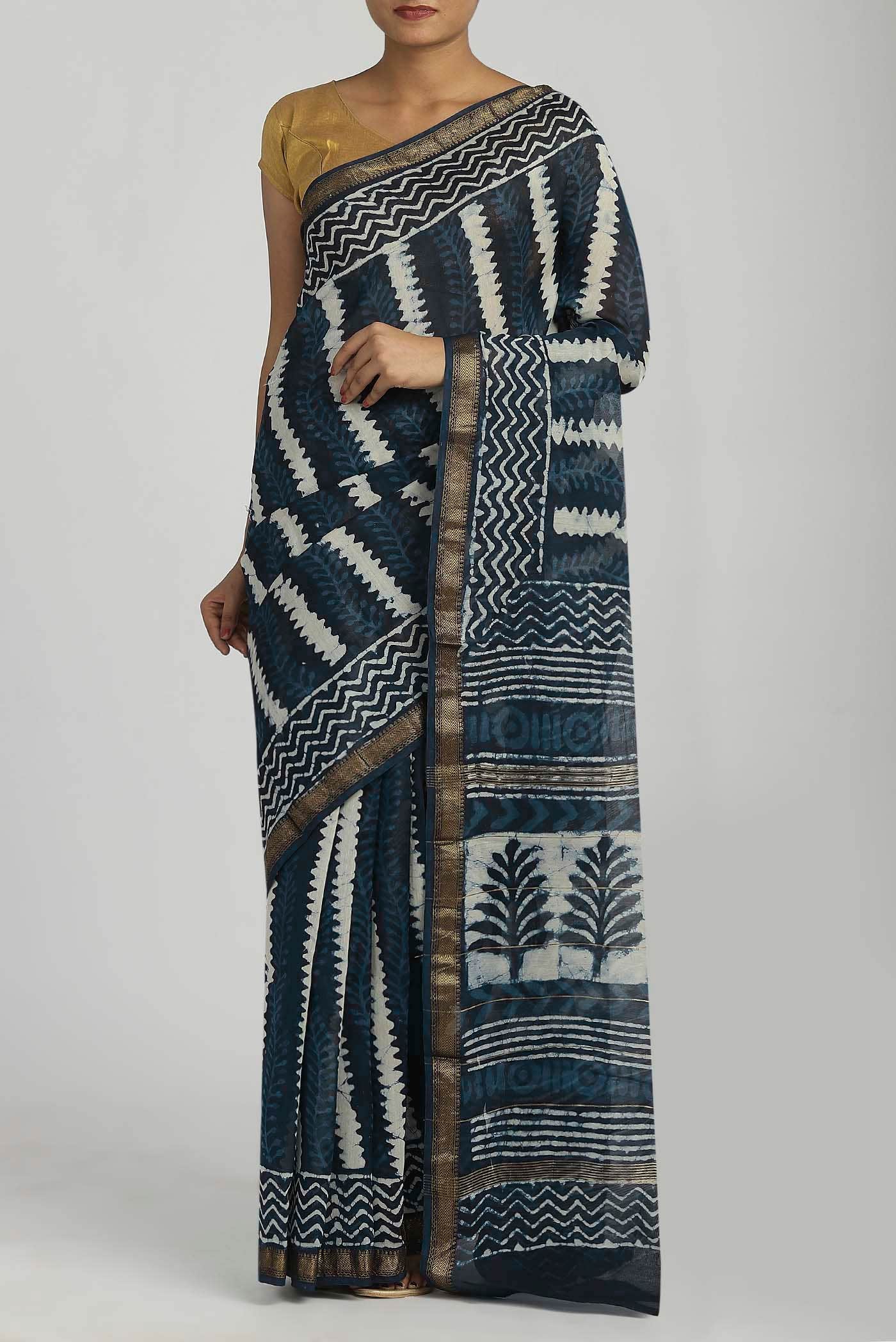 Indigo Maheshwari Silk Cotton Saree