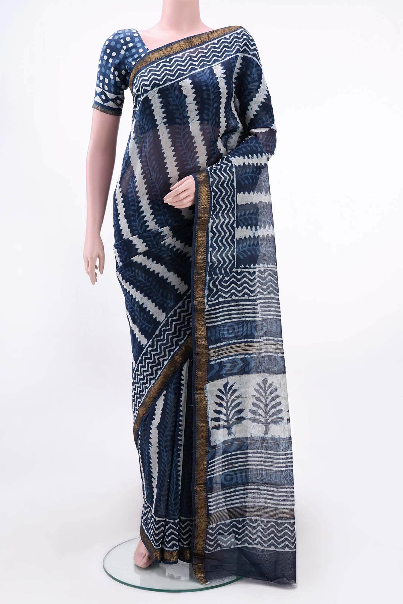 Blue Maheshwari Silk Cotton Saree