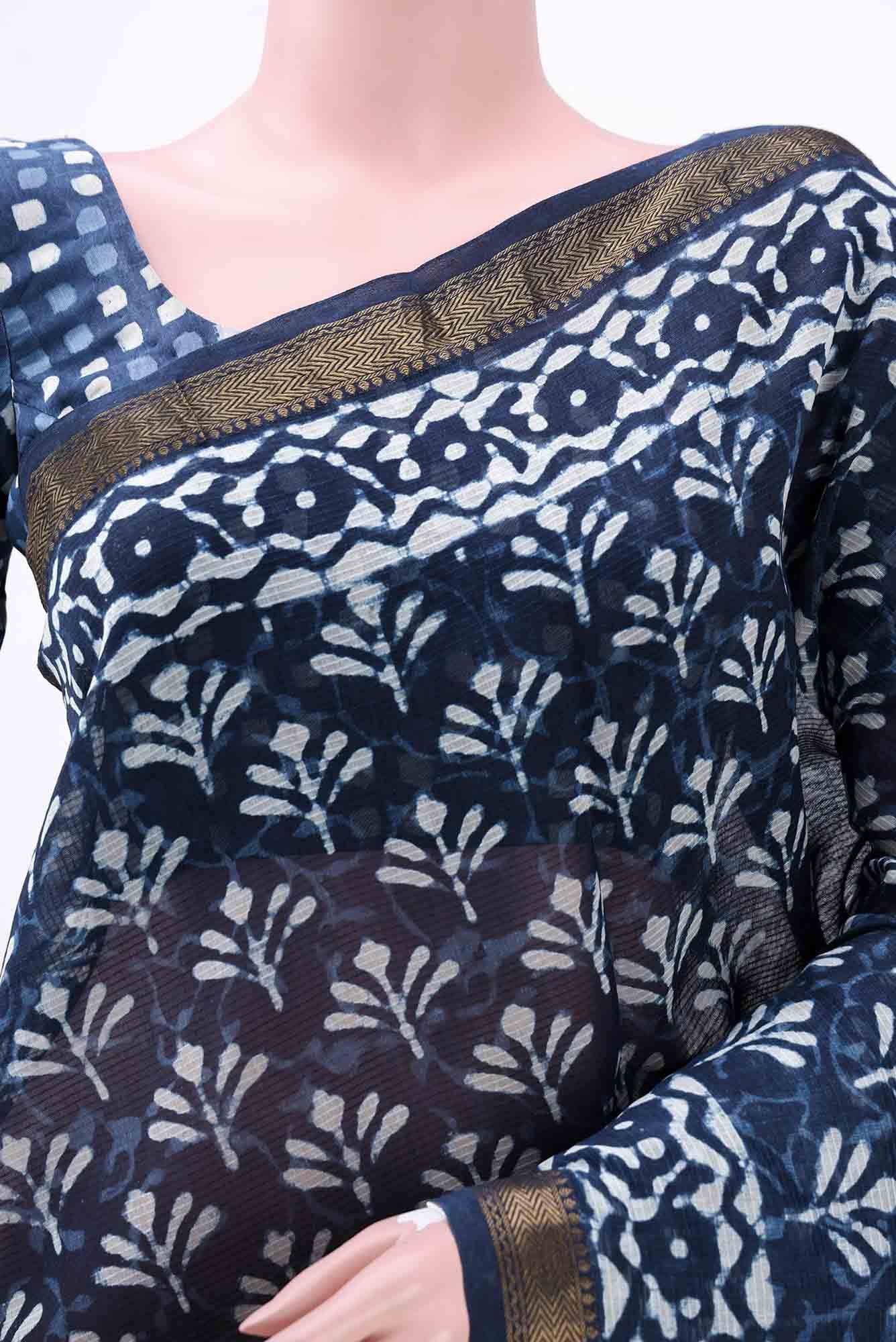 Blue Maheshwari Silk Cotton Saree