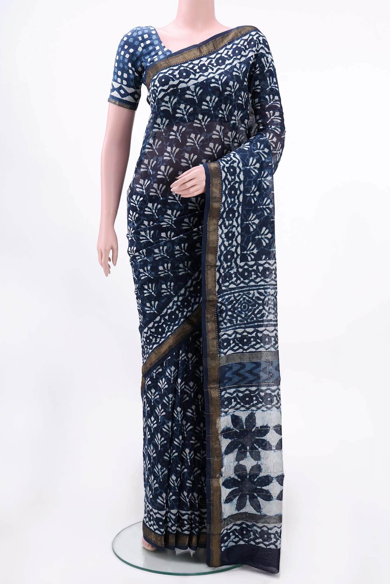 Blue Maheshwari Silk Cotton Saree
