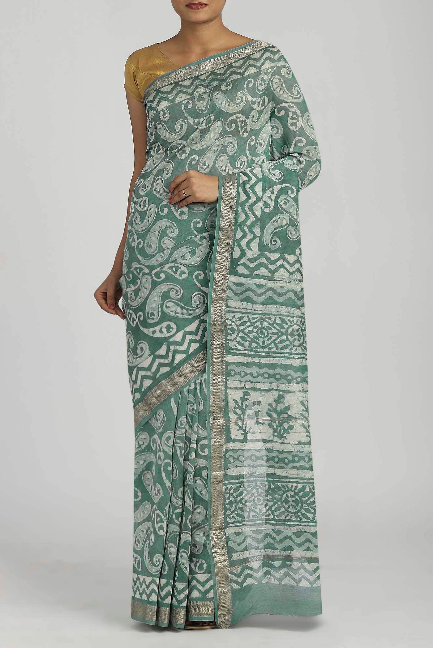 Green Maheshwari Silk Cotton Saree