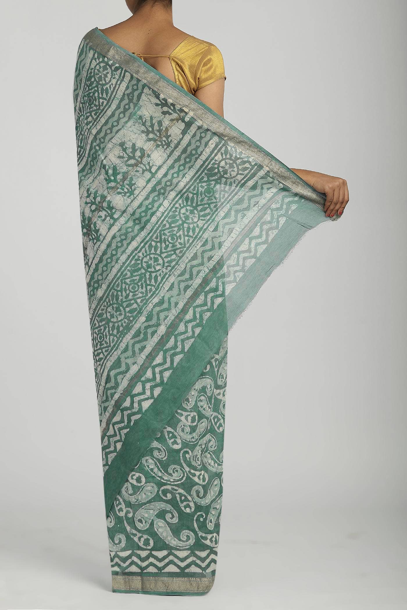 Green Maheshwari Silk Cotton Saree