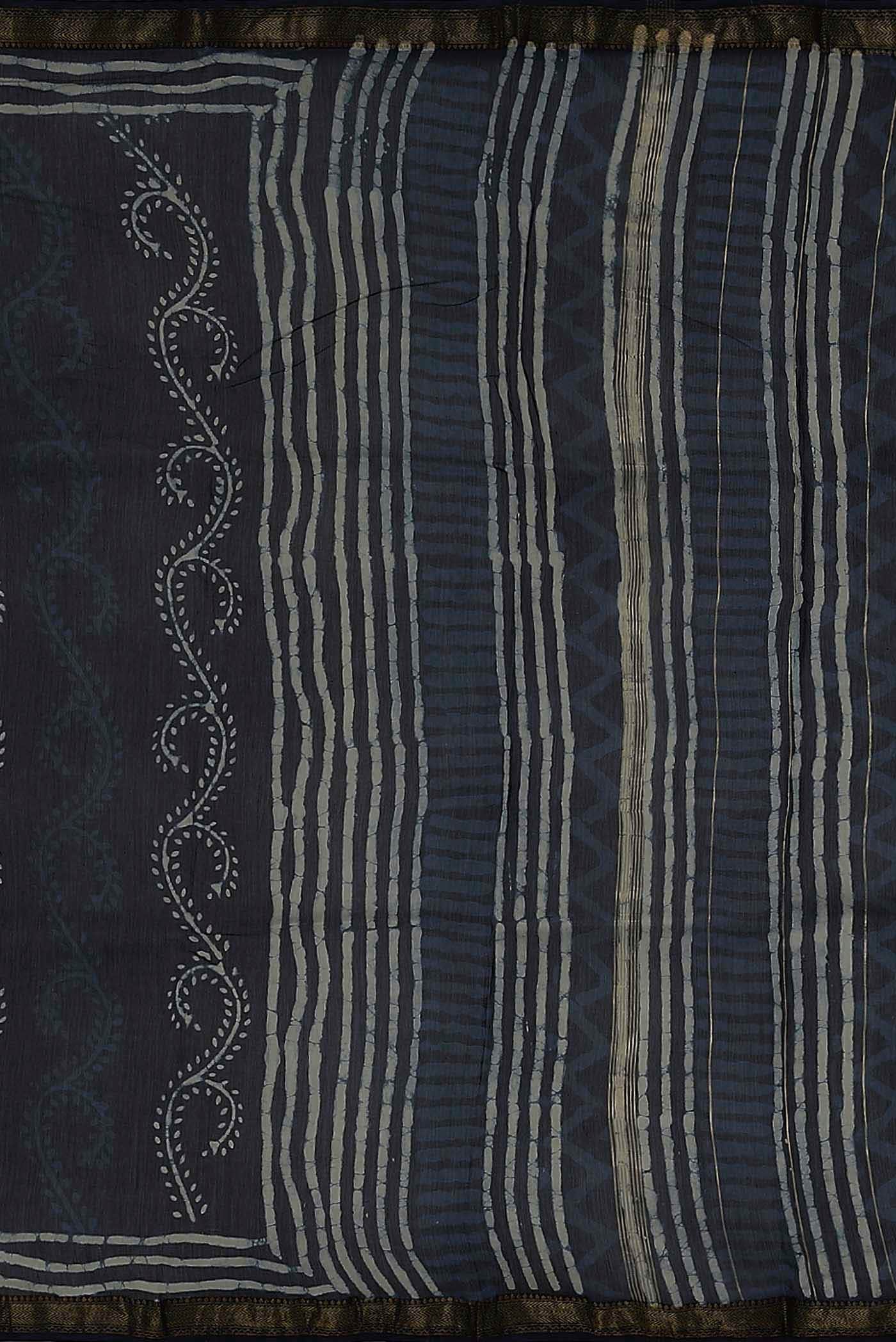 Navy Blue Maheshwari Silk Cotton Saree
