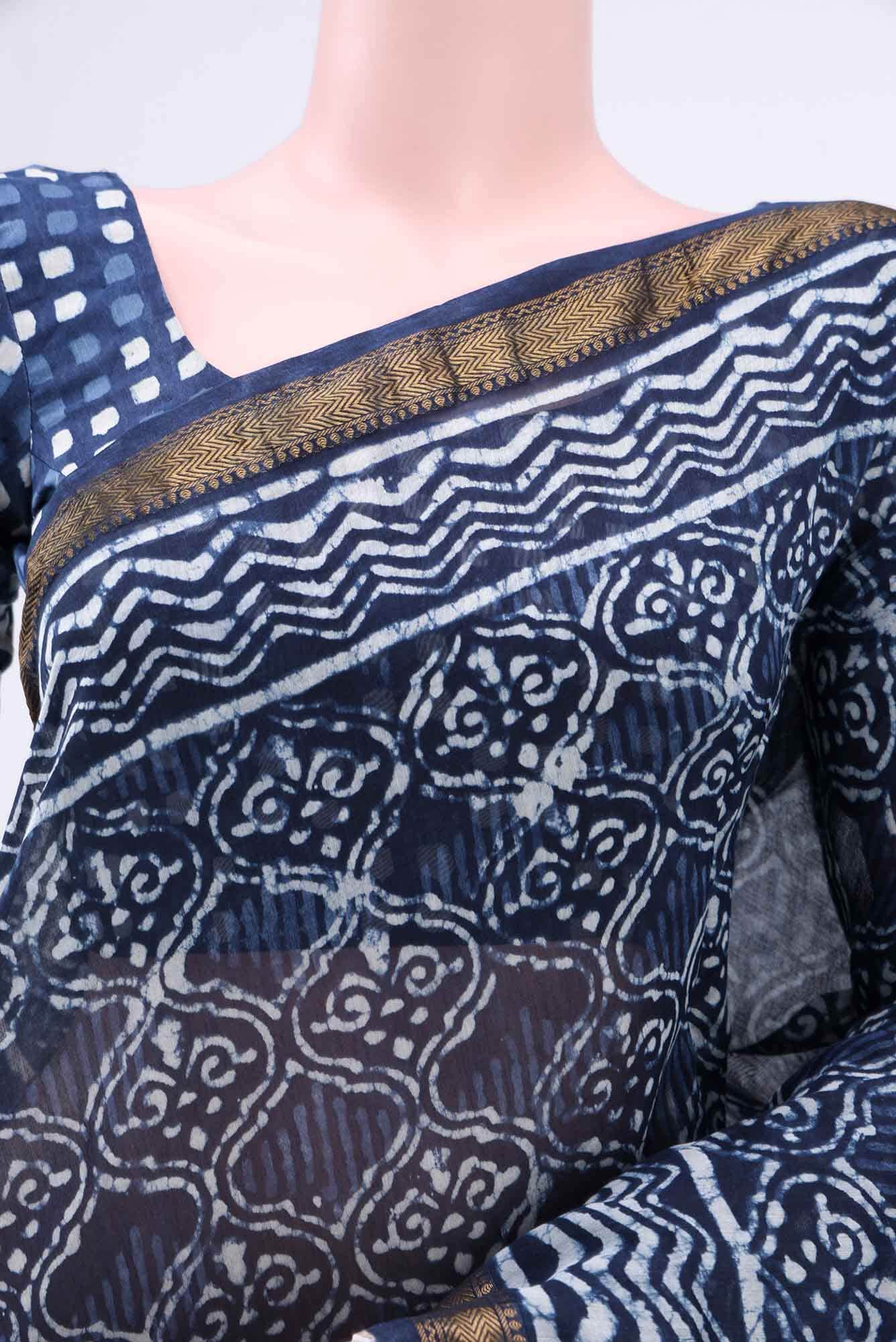 Indigo Maheshwari Silk Saree