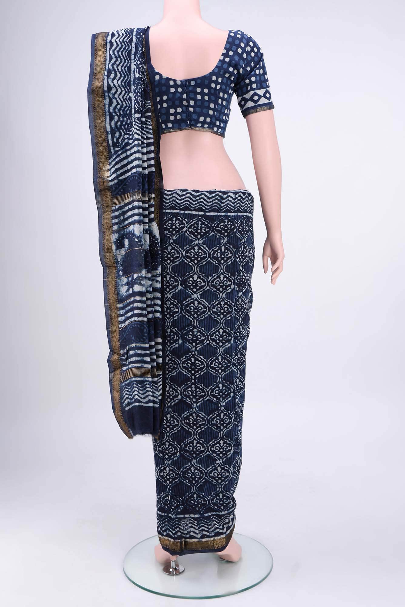 Indigo Maheshwari Silk Saree