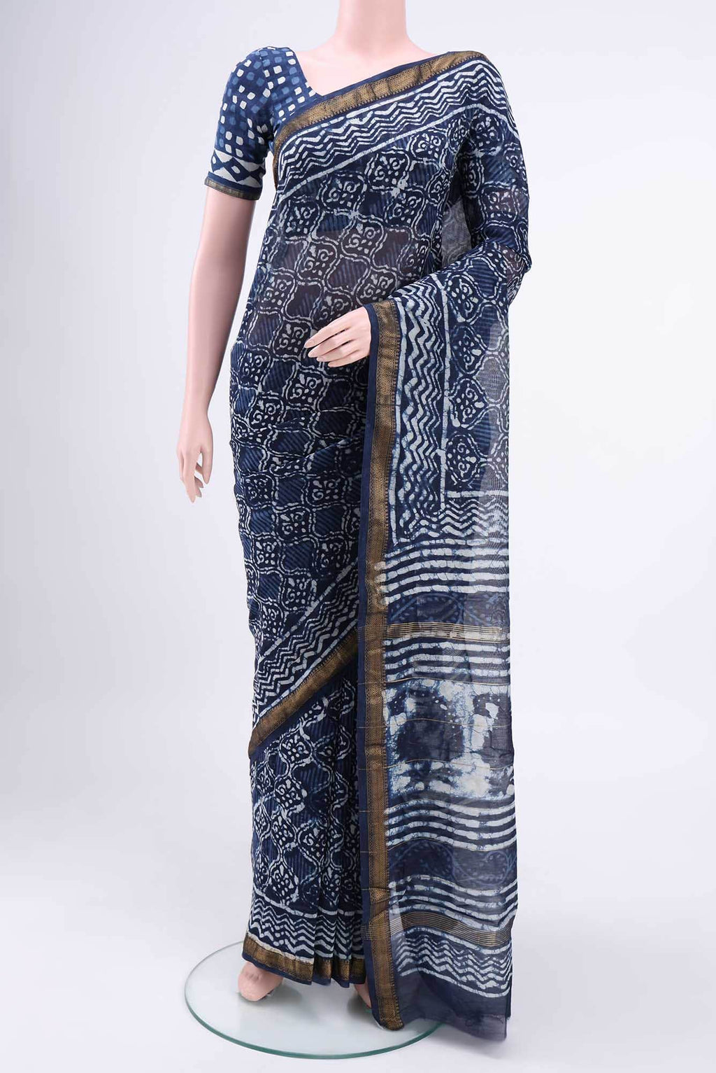 Indigo Maheshwari Silk Saree