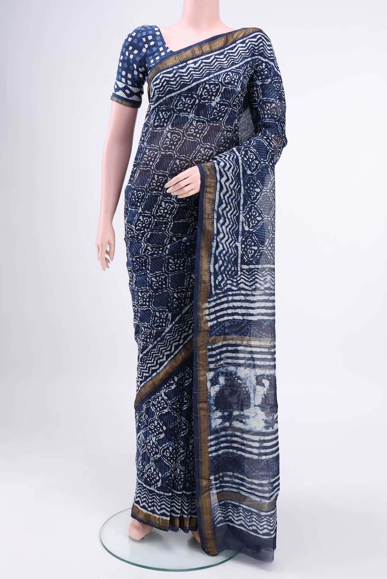 Indigo Maheshwari Silk Saree