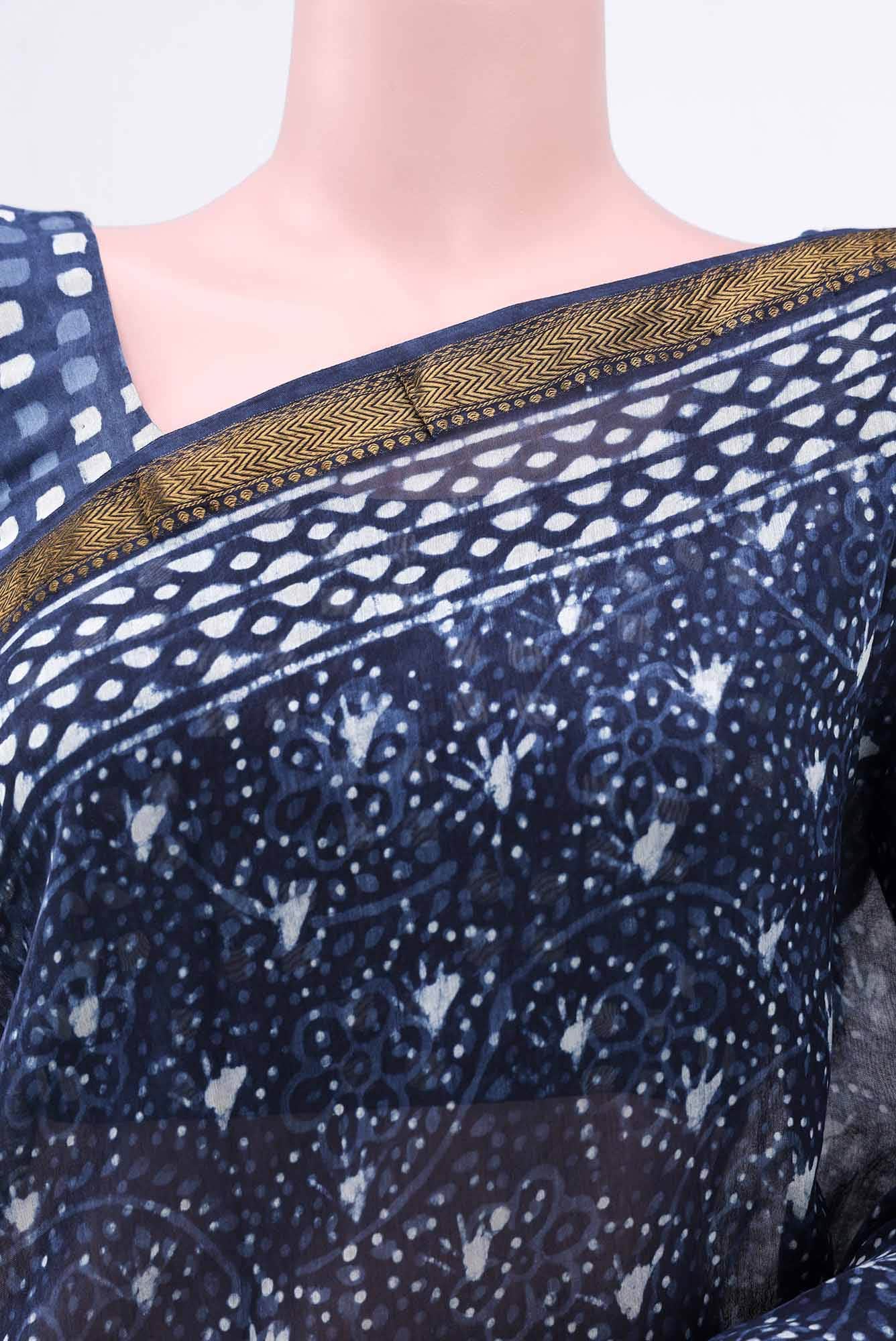 Indigo Maheshwari Silk Saree