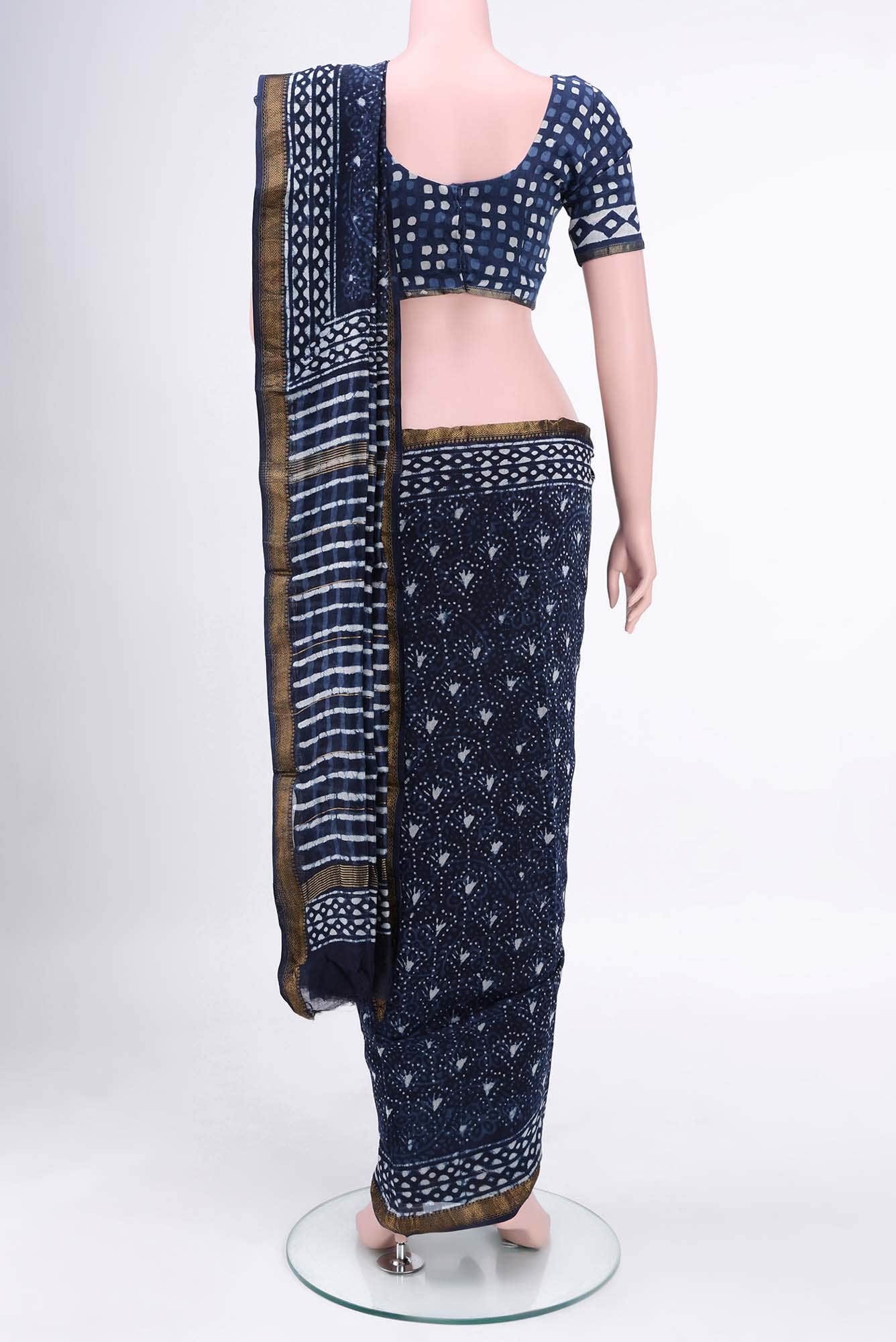 Indigo Maheshwari Silk Saree