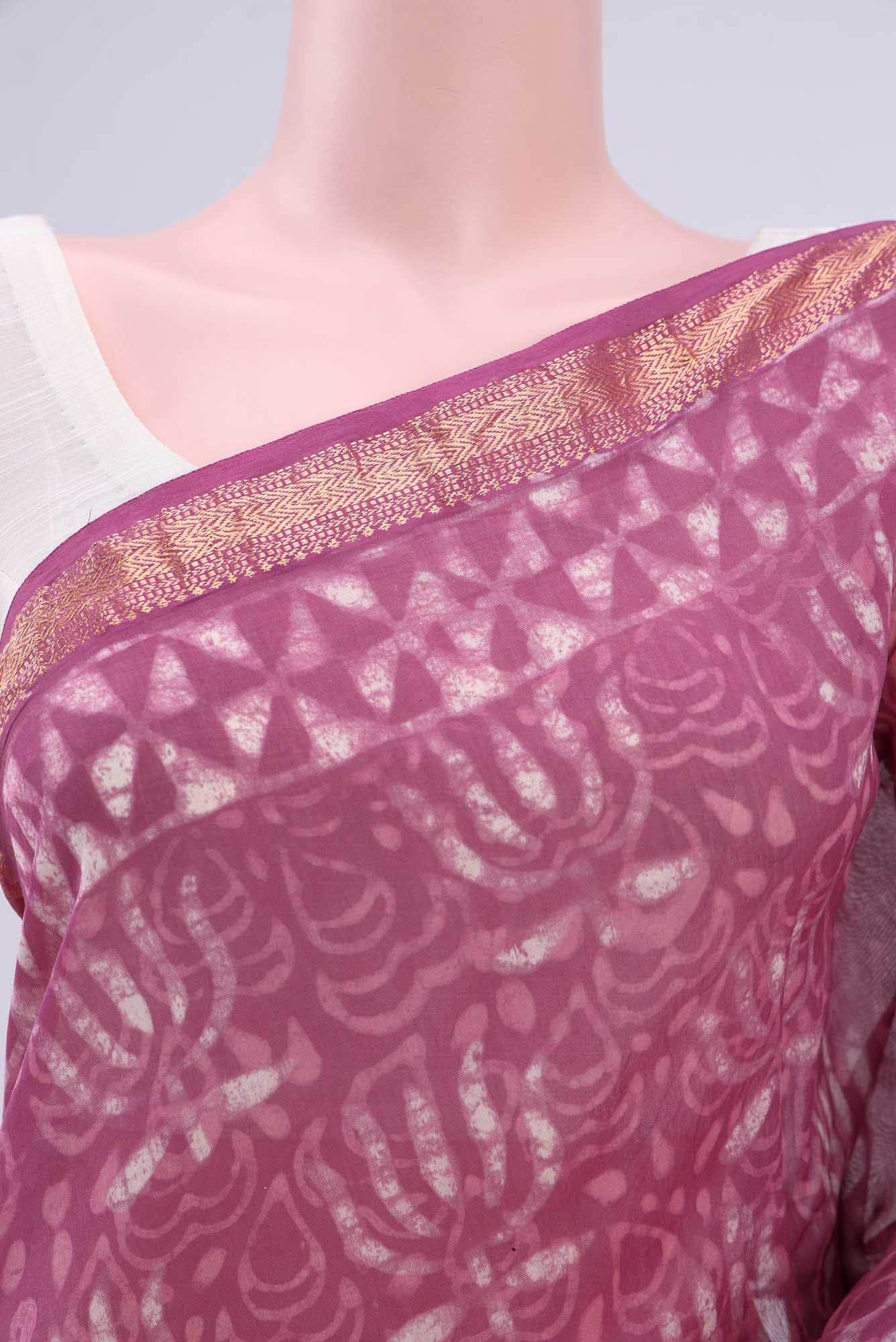 Rose pink Maheshwari Silk Cotton Saree