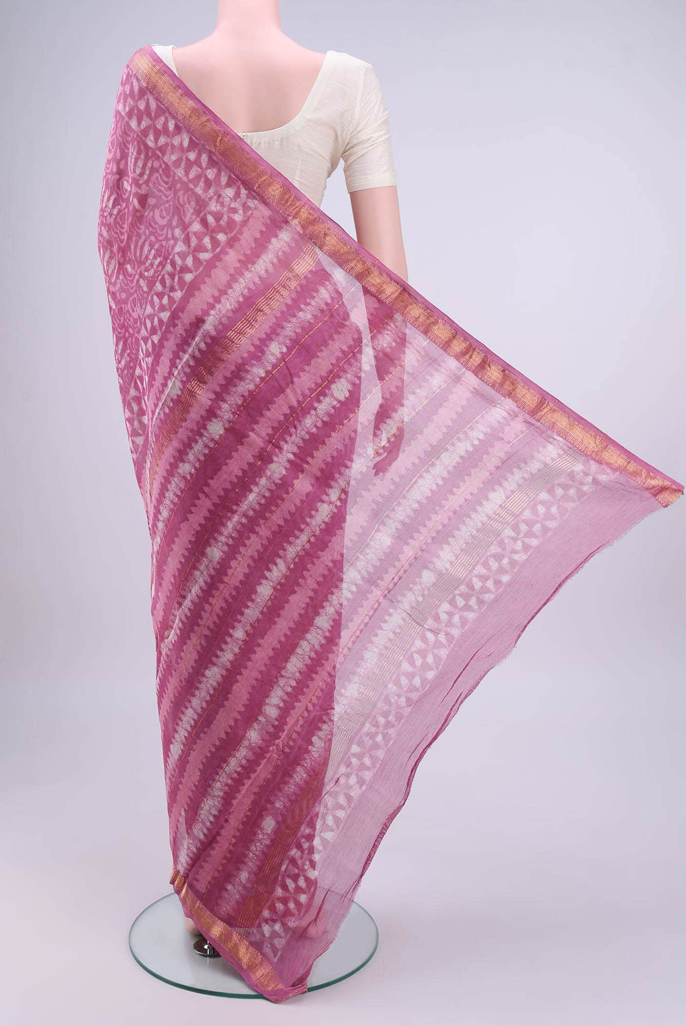 Rose pink Maheshwari Silk Cotton Saree