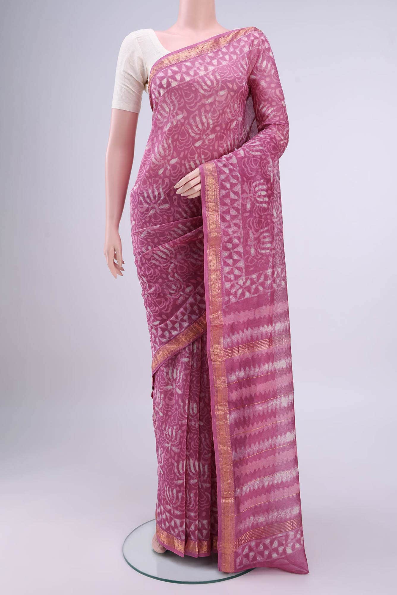 Rose pink Maheshwari Silk Cotton Saree