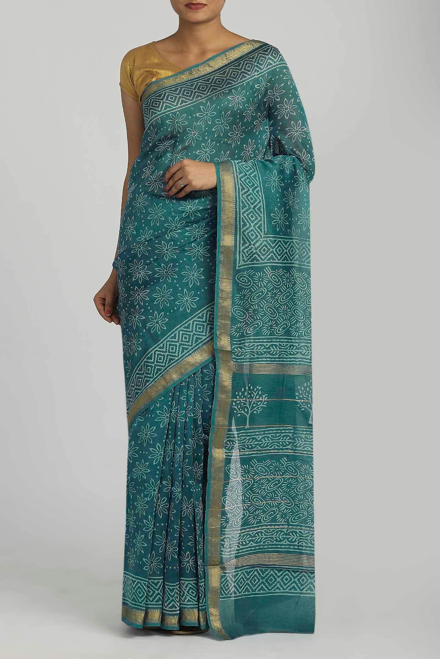 Green Maheshwari Silk Cotton Saree
