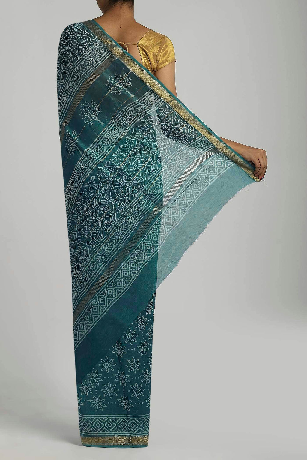 Green Maheshwari Silk Cotton Saree