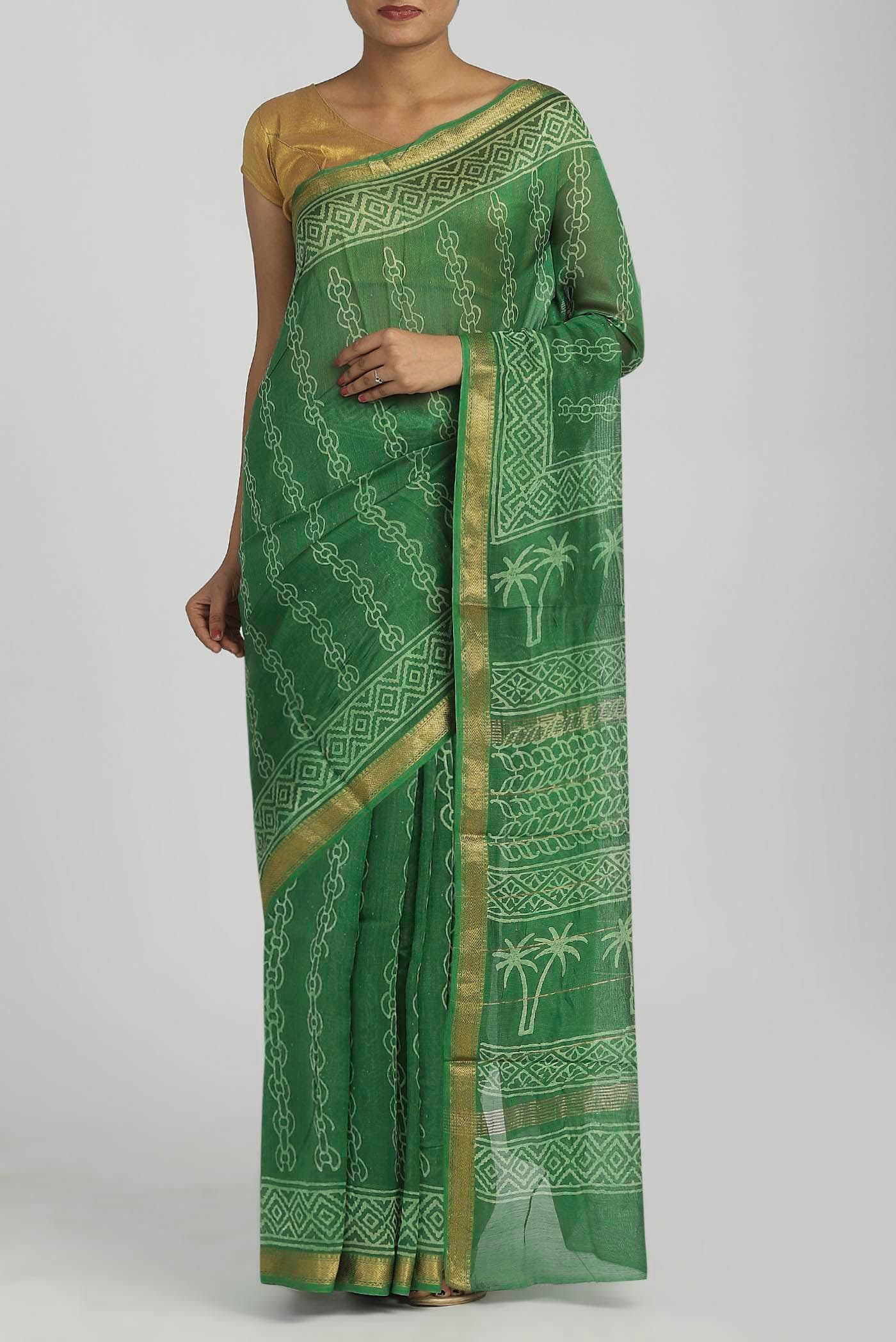 Green Maheshwari Silk Cotton Saree