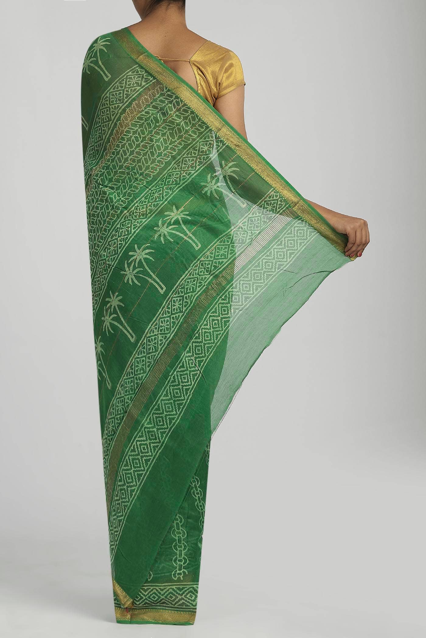 Green Maheshwari Silk Cotton Saree