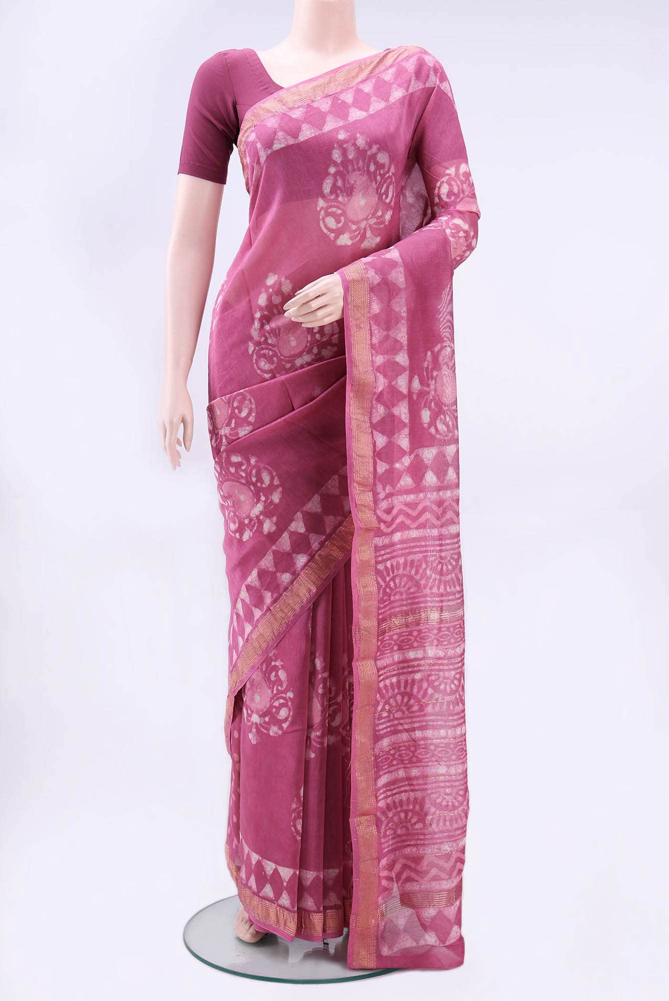 Pink Maheshwari Silk Cotton Saree