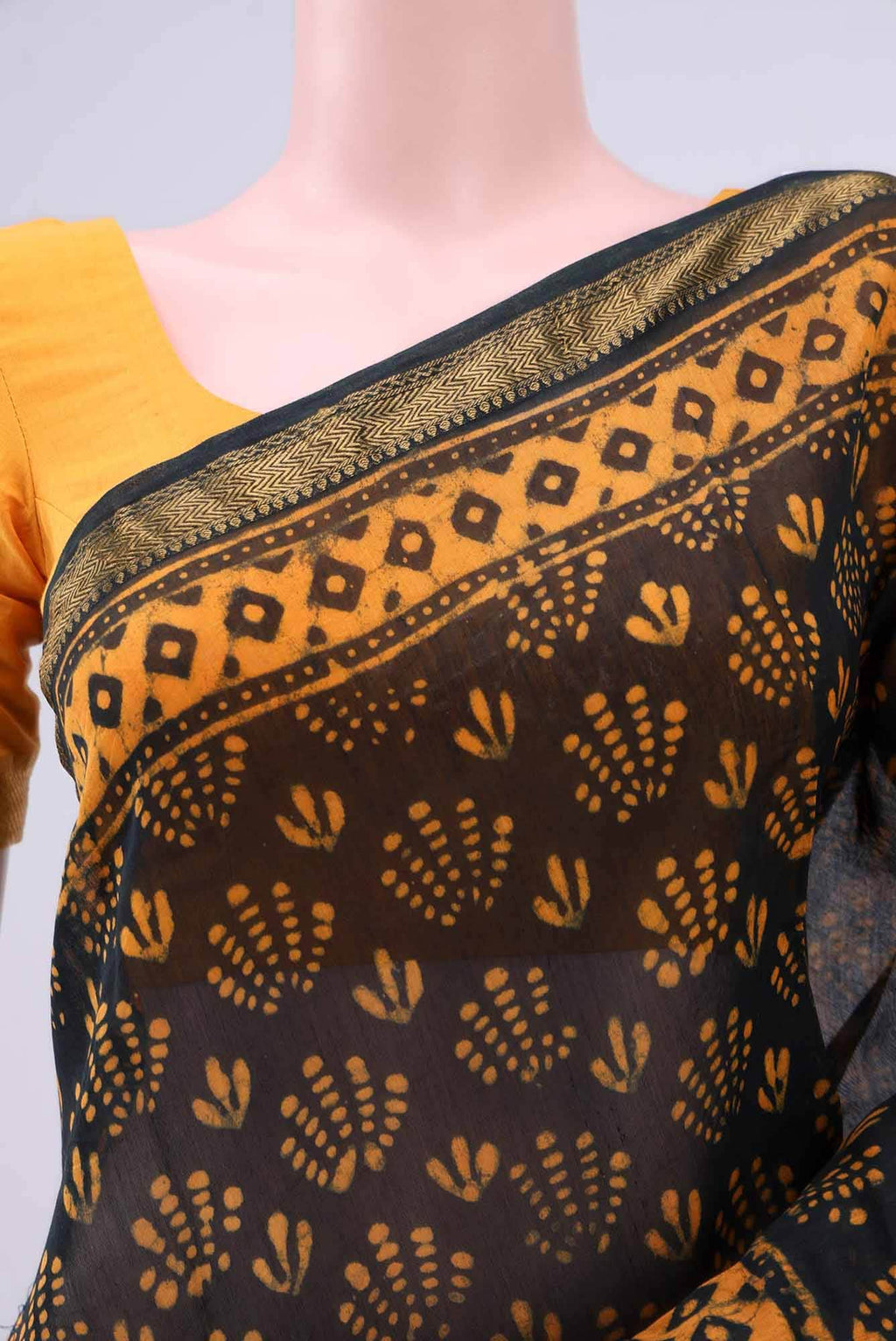 Black Printed Cotton Saree
