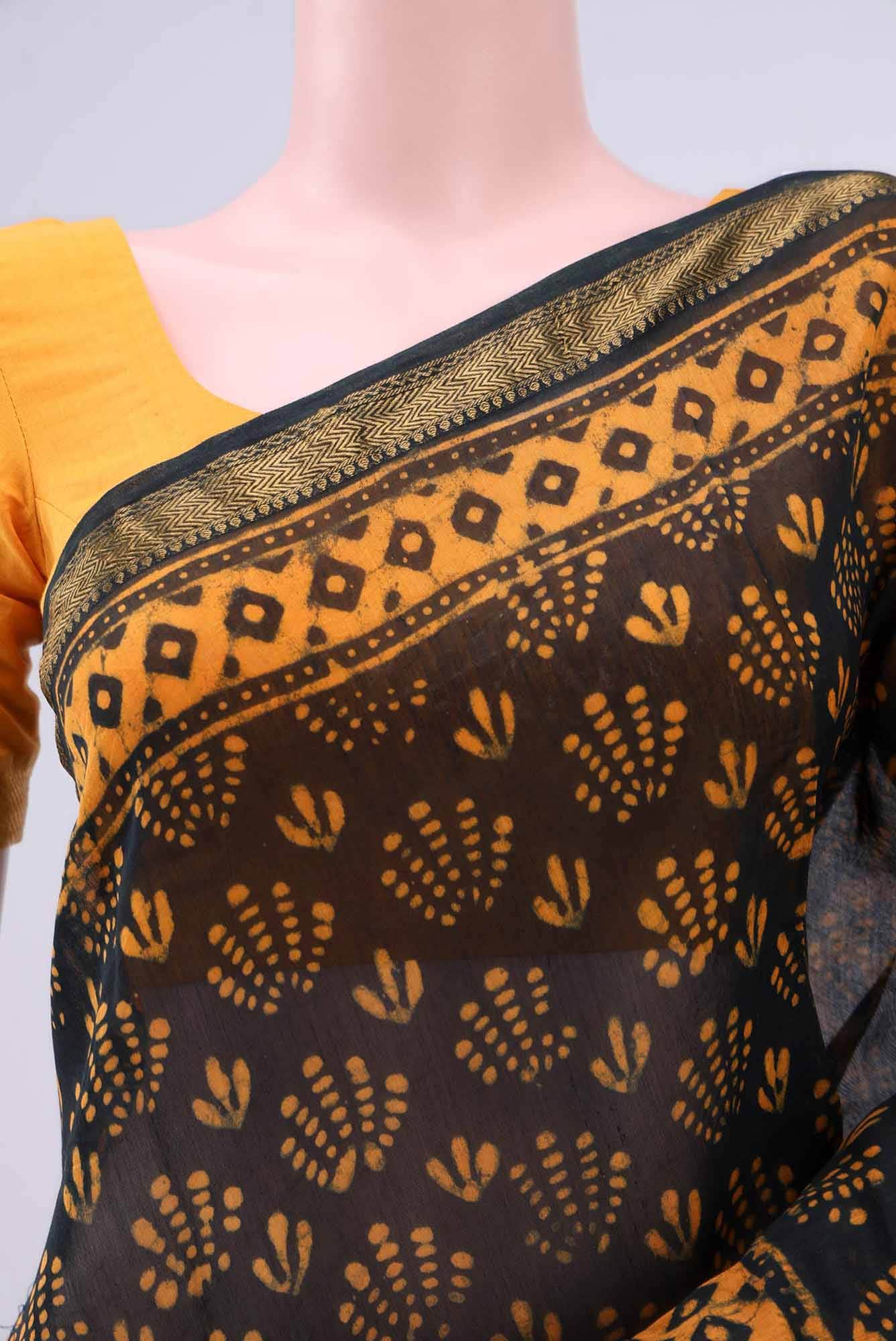 Black Printed Cotton Saree