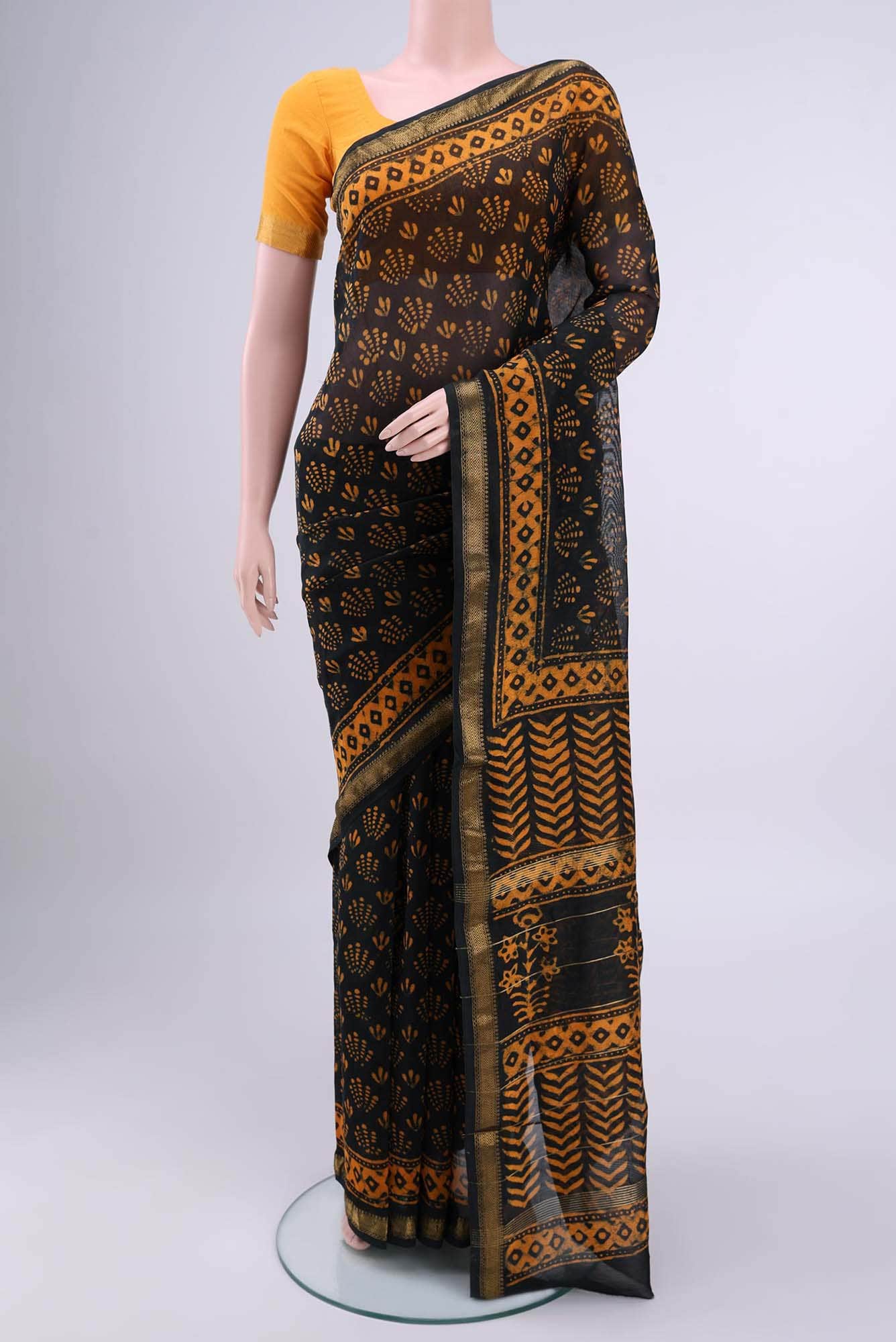 Black Printed Cotton Saree