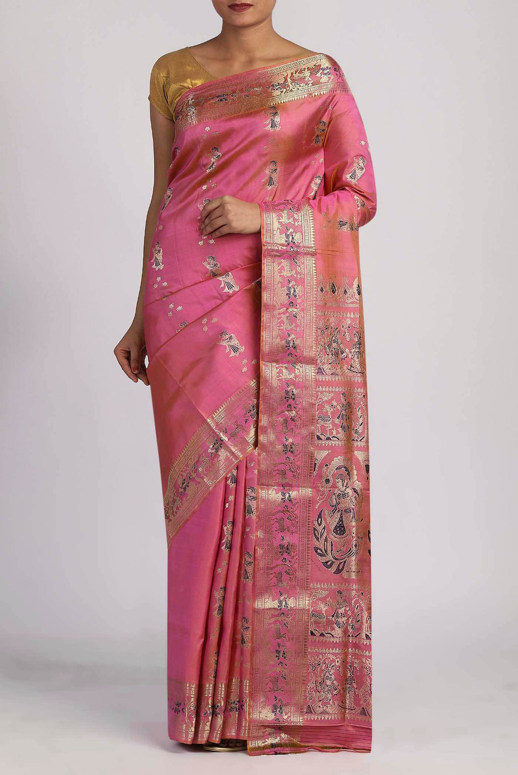 Rose pink Baluchari Silk Saree