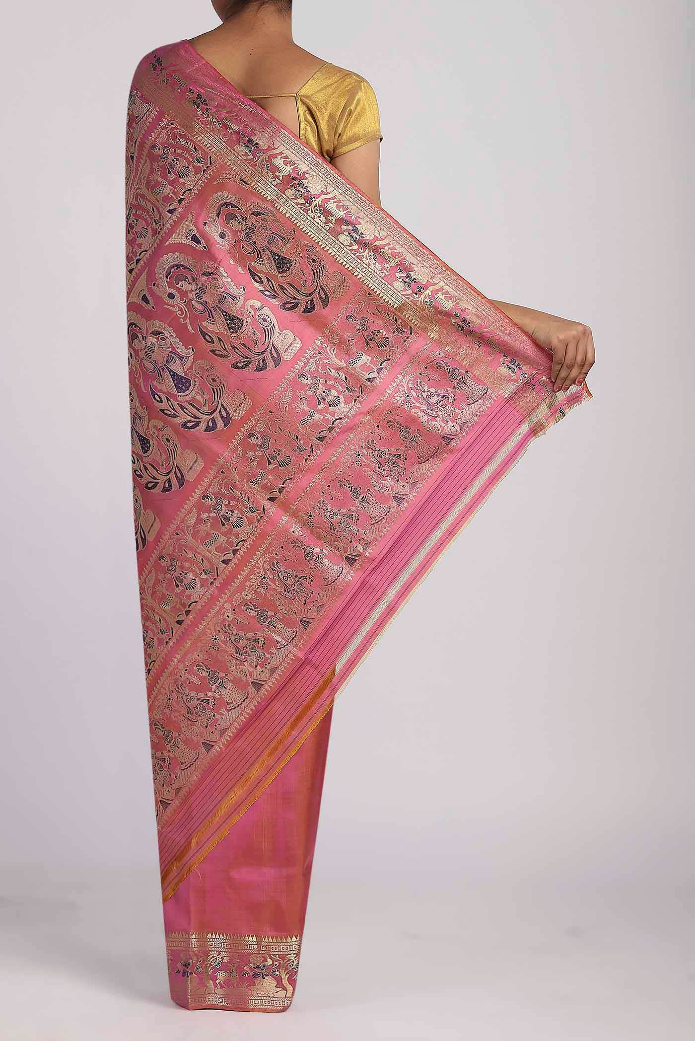 Rose pink Baluchari Silk Saree