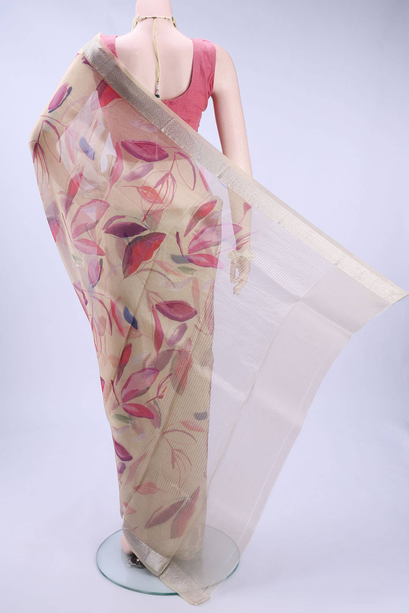 Dark Beige Organza Silk Saree