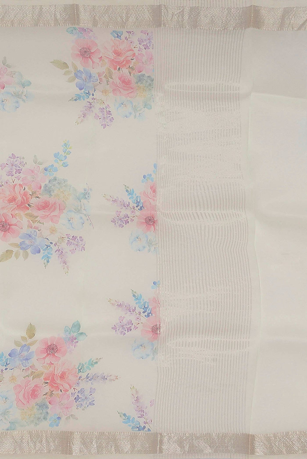 Cream Organza Silk Saree