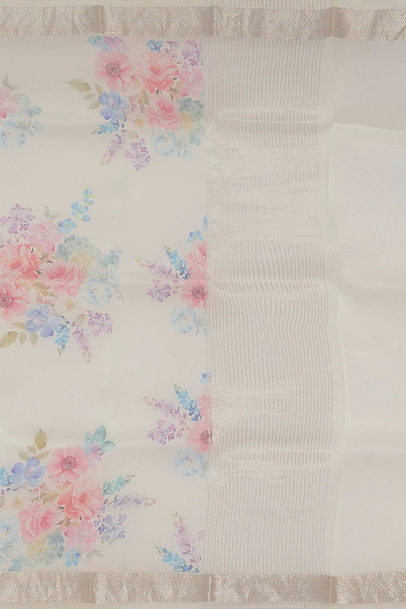 Cream Organza Silk Saree