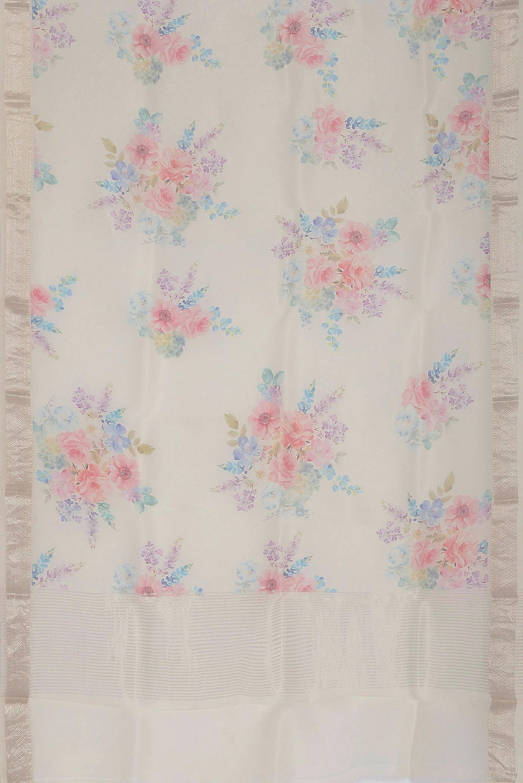 Cream Organza Silk Saree