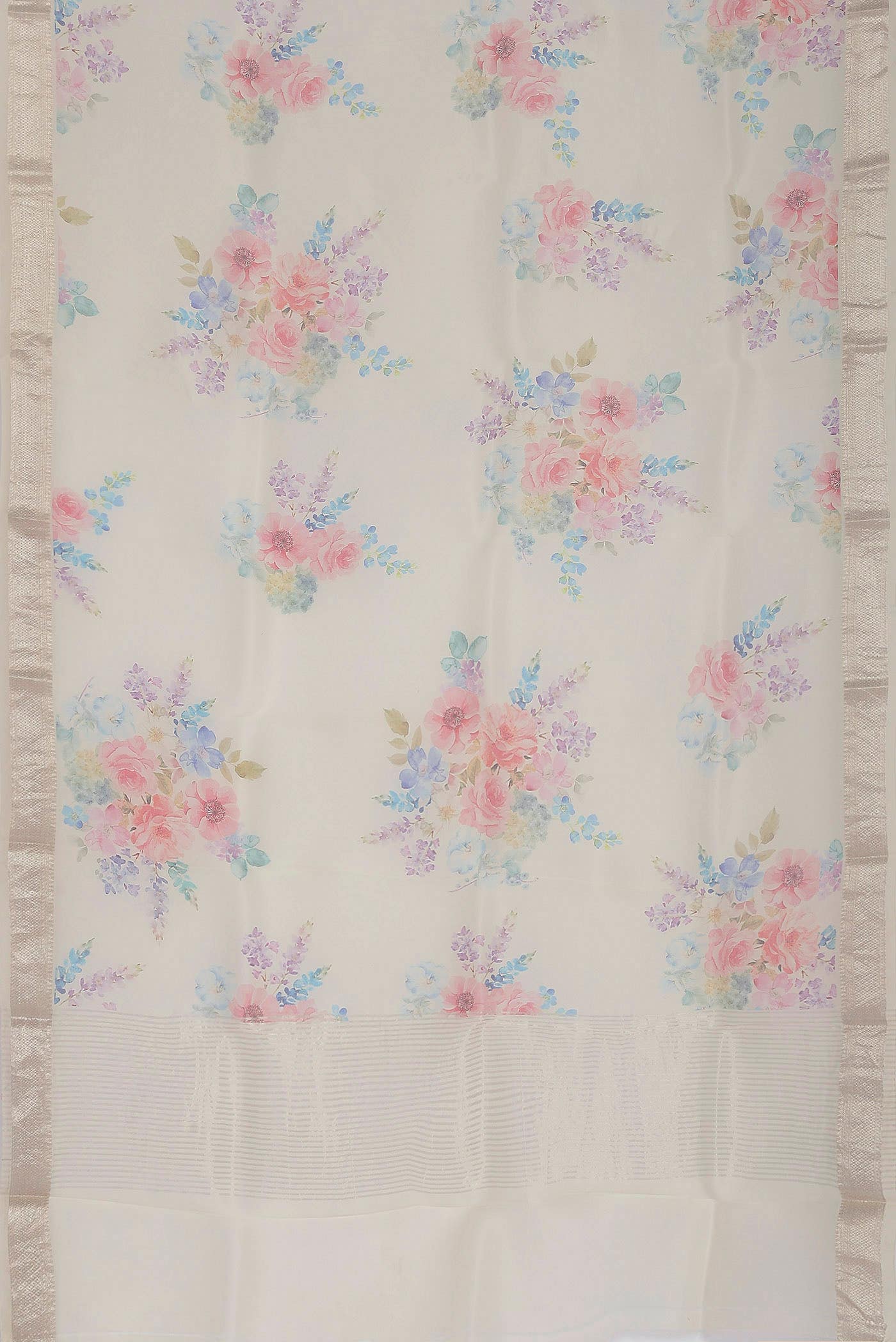 Cream Organza Silk Saree