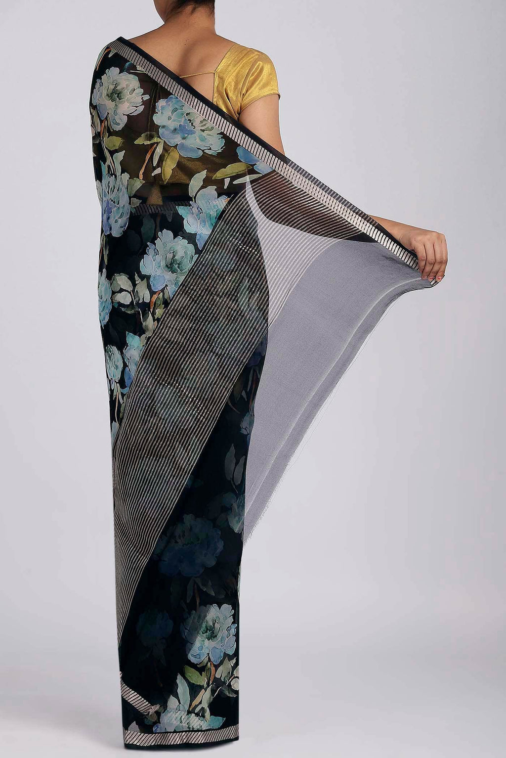Black Organza Silk Saree