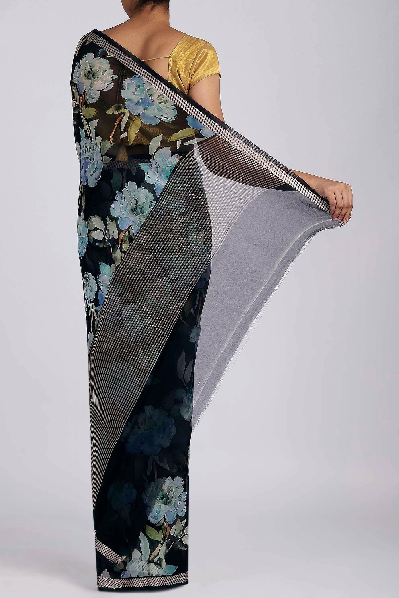 Black Organza Silk Saree