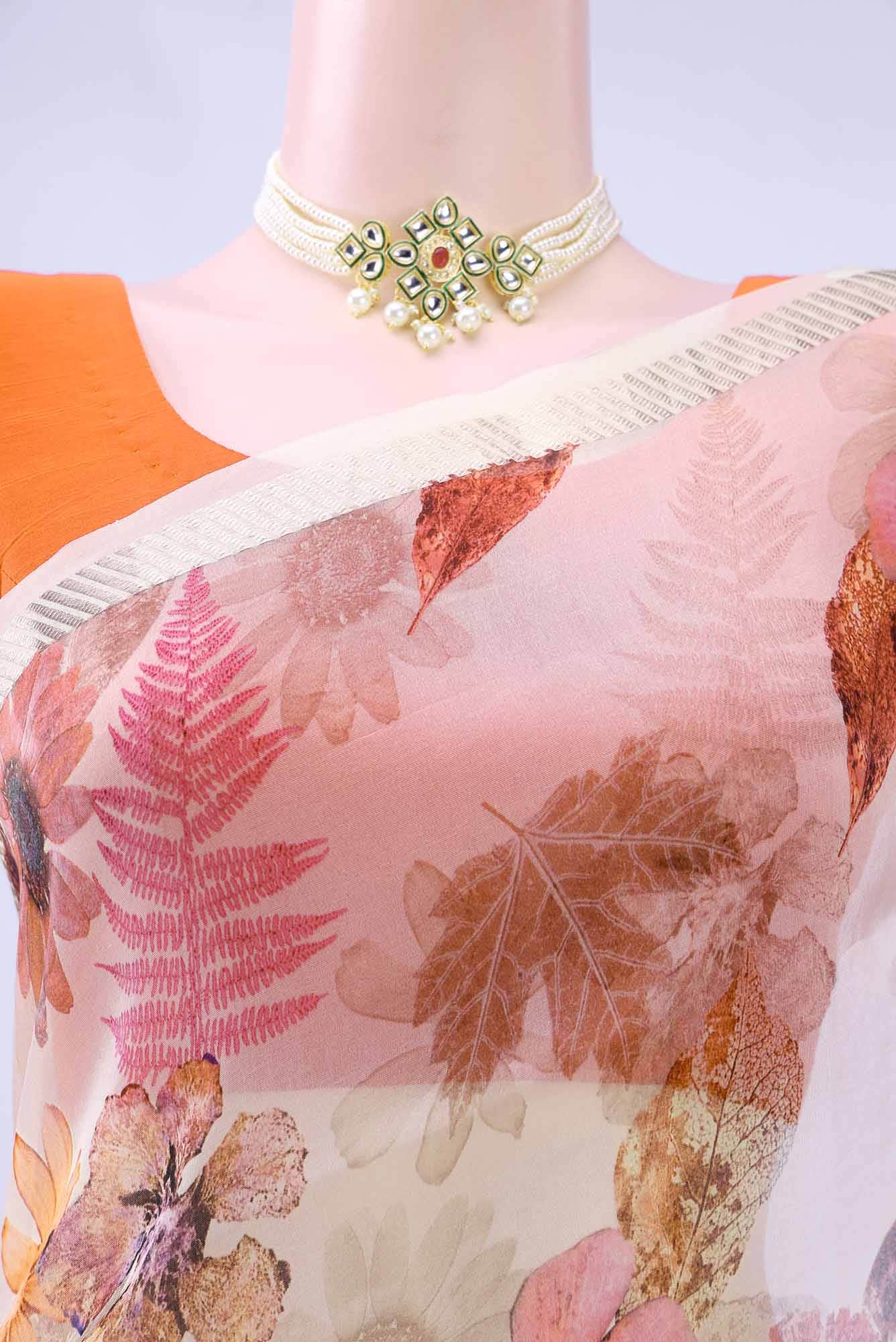 Beige Organza Silk Saree