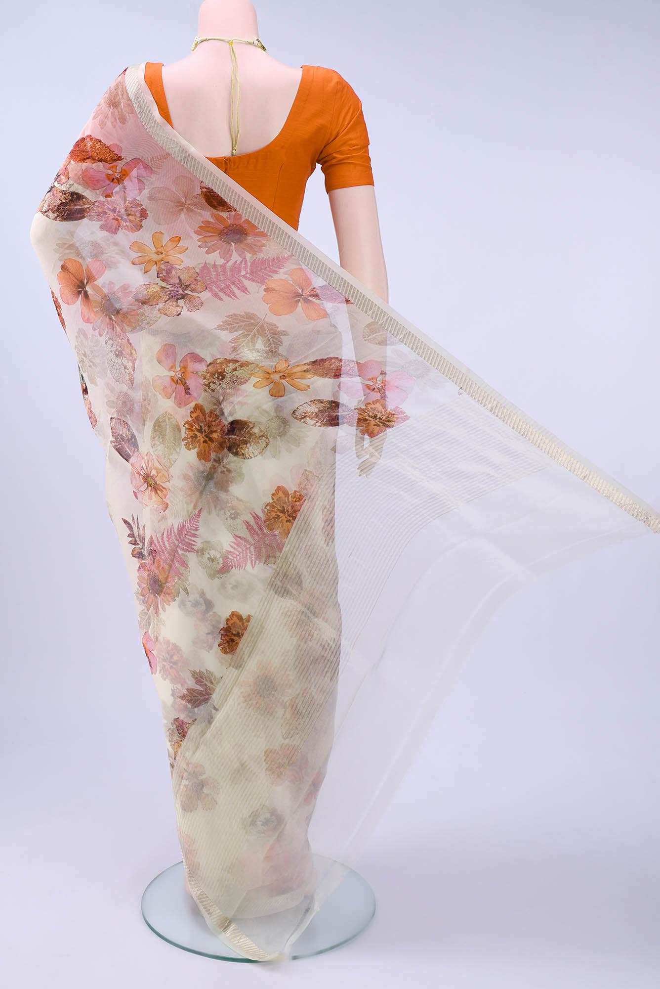 Beige Organza Silk Saree