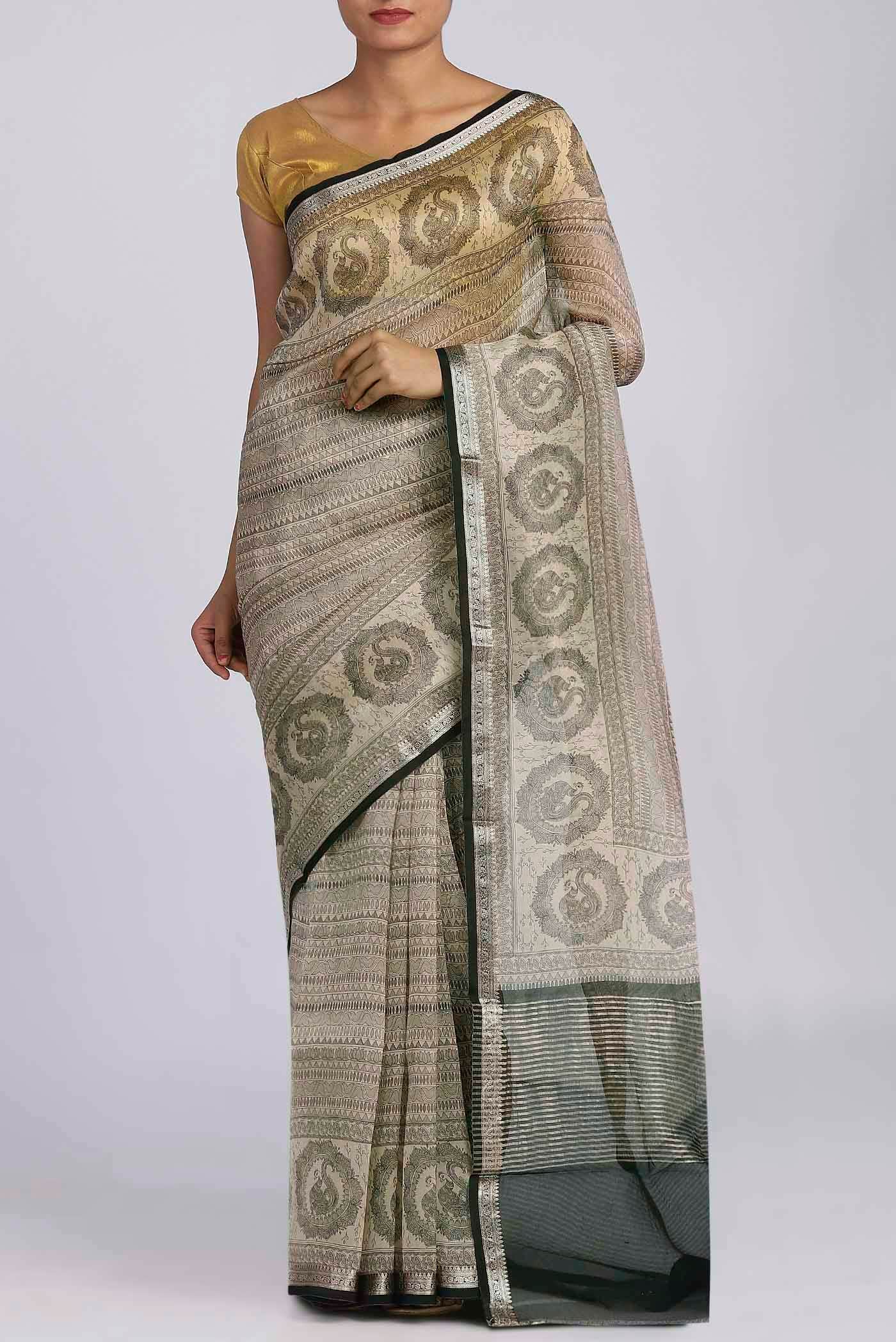 Beige Organza Silk Saree